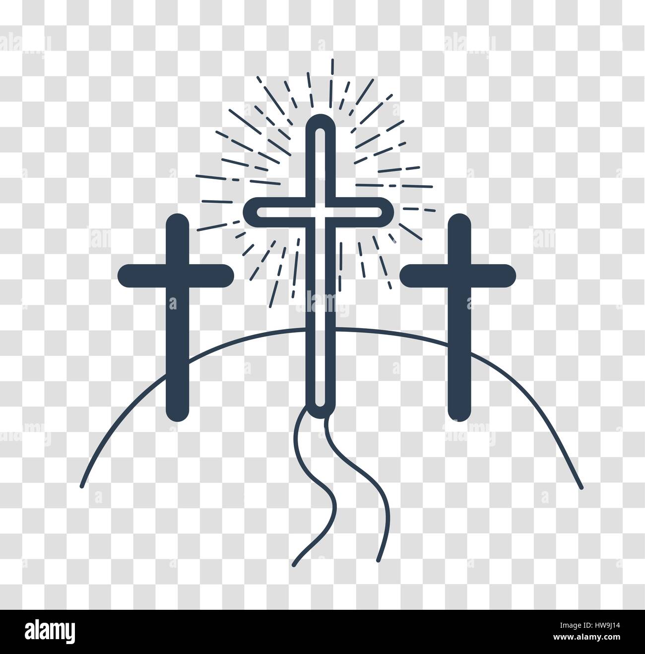 Concept de la crucifixion dans la forme de 3 croix et la façon d'salvationHoliday - Vendredi Saint. Icône dans le style linéaire Illustration de Vecteur