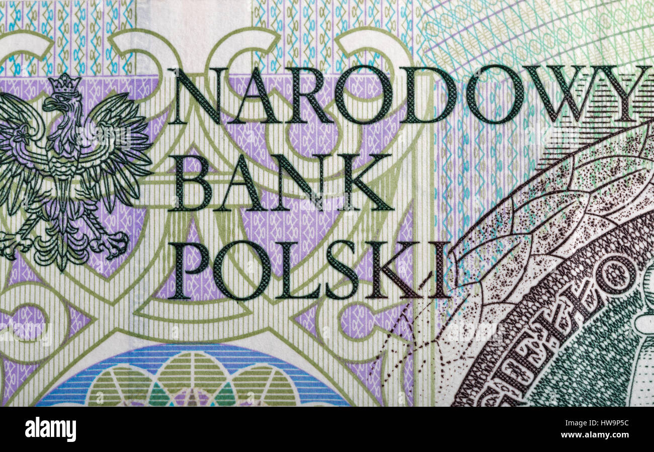 Banque nationale polonaise signe sur une centaine de zloty macro billets Banque D'Images