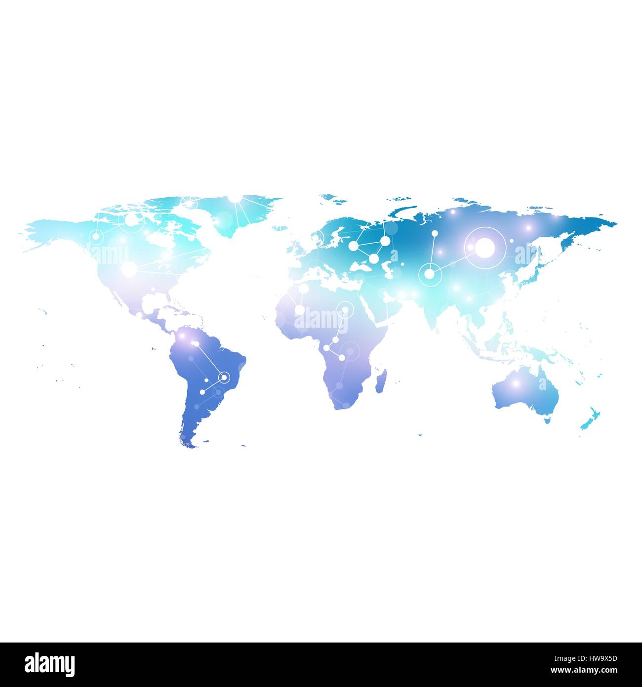 Carte du monde avec la mise en réseau mondial de technologie concept. La visualisation de données numériques. Cybernetic scientifiques composés de particules. Contexte Big Data communication. Vector illustration. Illustration de Vecteur