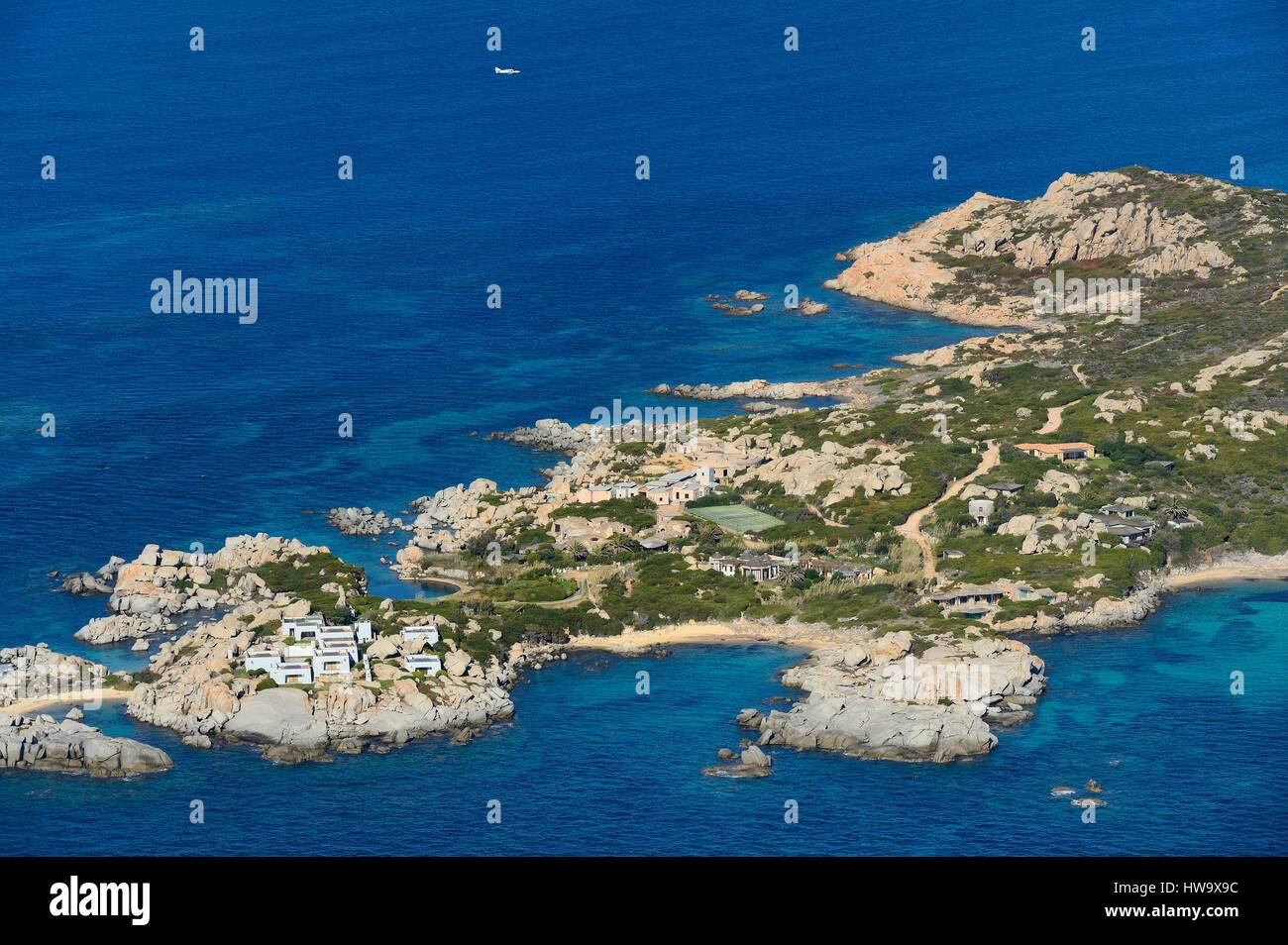 France, Corse du Sud, Bonifacio, l'Île Cavallo (vue aérienne) Banque D'Images