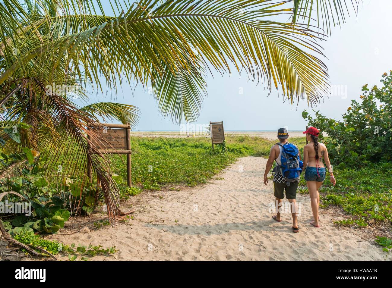 La Colombie, département de Magdalena, Parc National Naturel de Tayrona (Parque Nacional Tayrona) fondée en 1969, la plage d'Arrecifes Banque D'Images