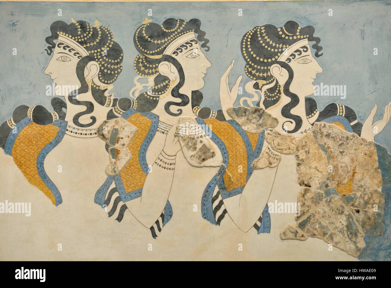 Grèce, Crète, Héraklion, musée archéologique, galerie de fresques fresque Minoenne, 'L'Ange' bleu depuis la cour du palais de Knossos, dat Banque D'Images