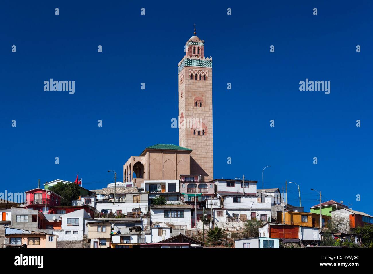 Le Chili, Coquimbo, surélevée avec vue sur la ville, Centre Culturel Mohammed VI Banque D'Images