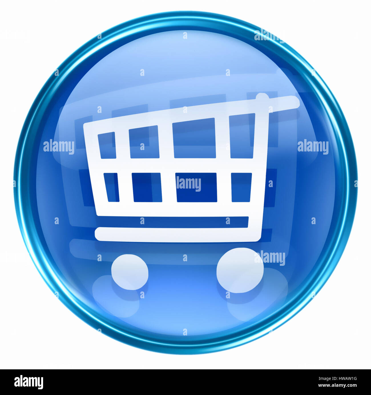 Icône panier bleu, isolé sur fond blanc. Banque D'Images