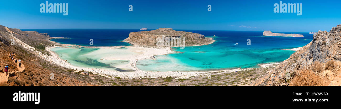Vue panoramique sur le lagon de balos et gramvousa plage, l'ouest de la Crète, Grèce Banque D'Images