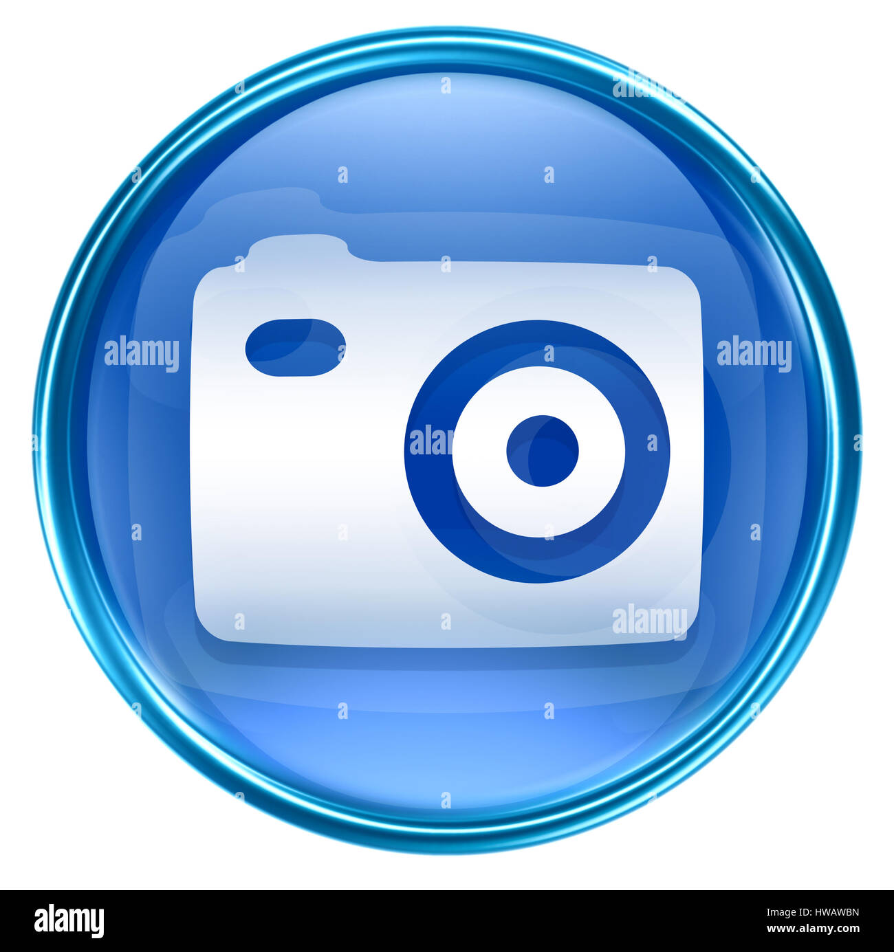 Icône Appareil photo bleu, isolé sur fond blanc Banque D'Images