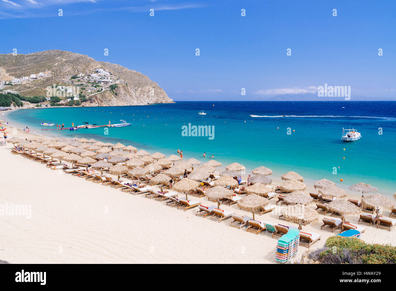 Plages de sable de Mykonos, Cyclades, Grèce Banque D'Images