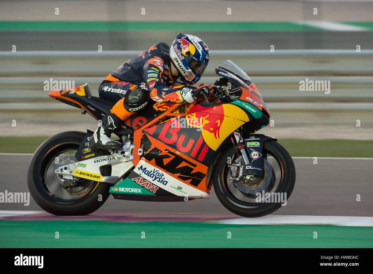 Le Circuit International de Losail, au Qatar. Mar 19, 2017. Miguel Oliveira qui se promène pour KTM Red Bull KTM Ajo au cours de la dernière journée de moto 2 pré saison pour les essais MotoGP Qatar Crédit : Tom Morgan/Alamy Live News Banque D'Images