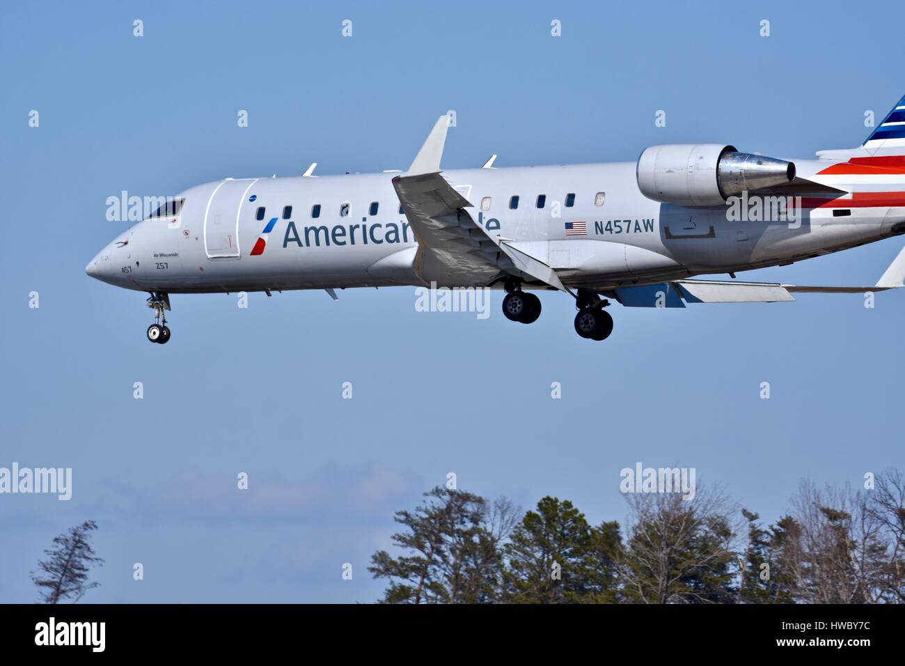La compagnie aérienne American Eagle vol dans l'aéroport international de Baltimore-Washington Banque D'Images