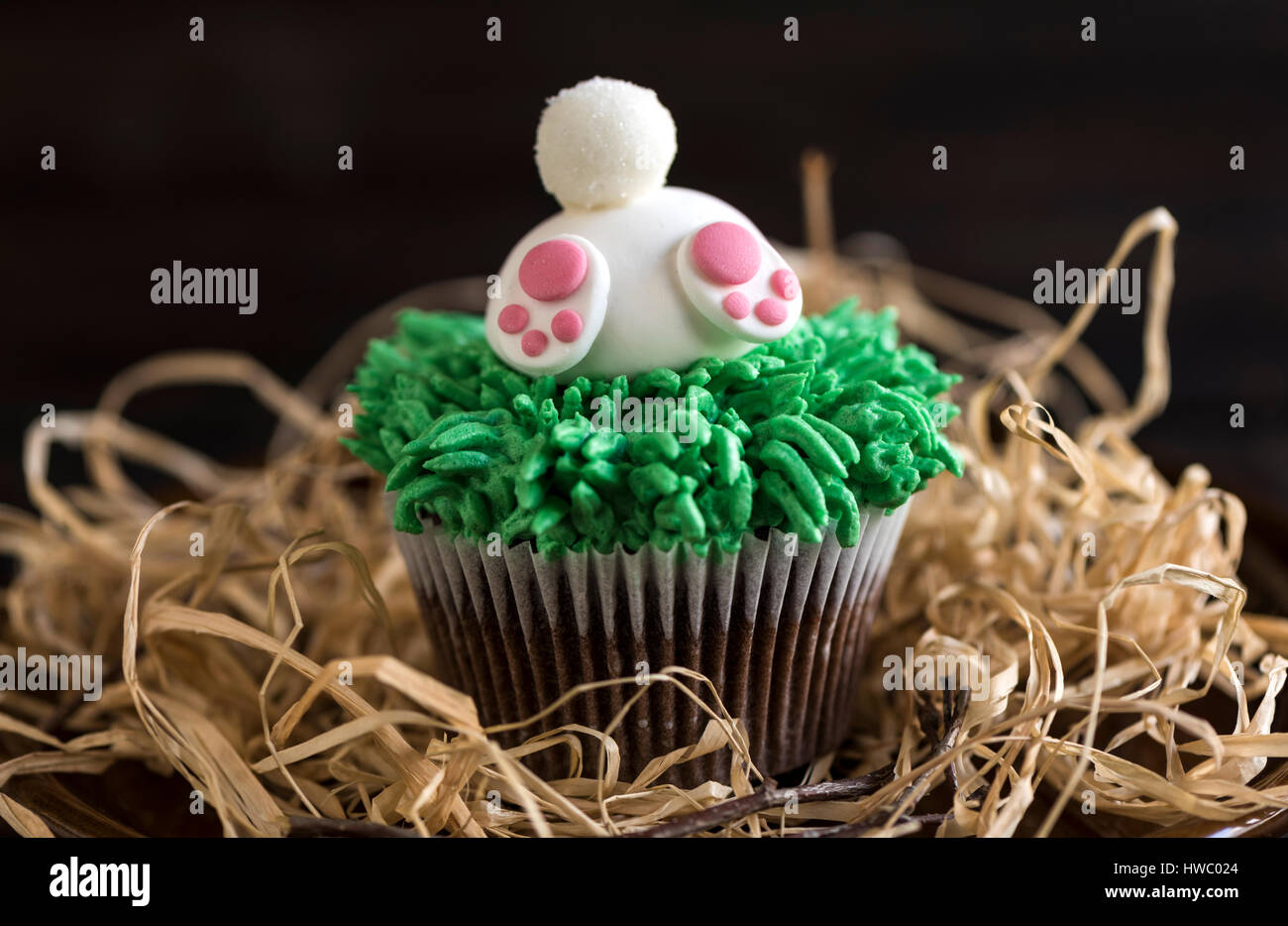 Bunny dans l'herbe Easter cup cake, selective focus Banque D'Images