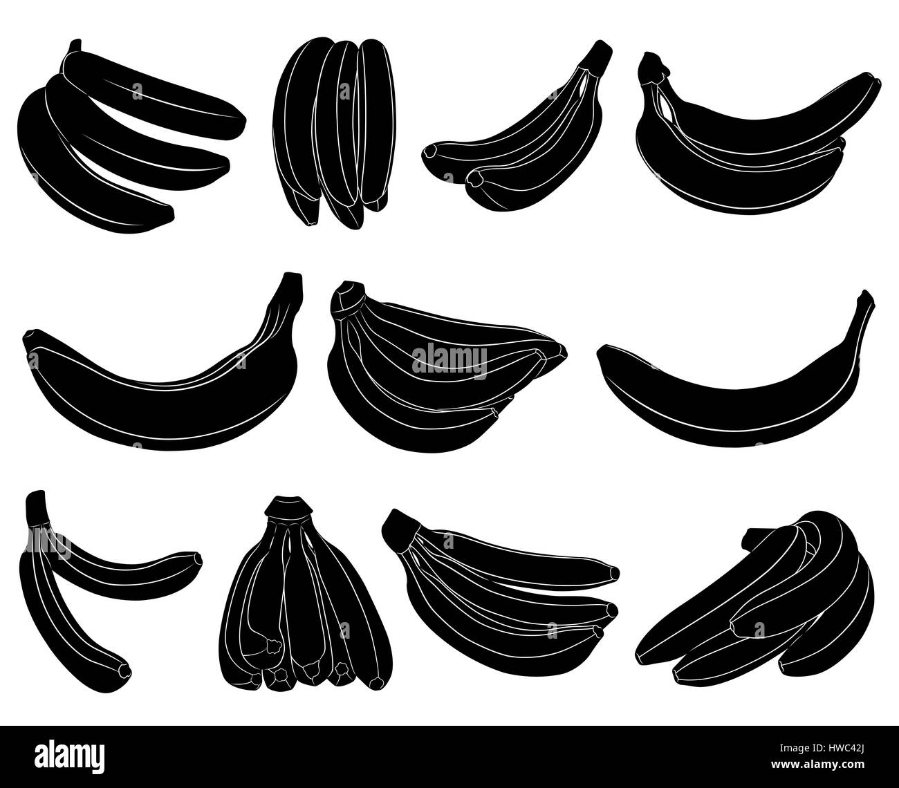 Ensemble de bananes différentes isolated on white Banque D'Images