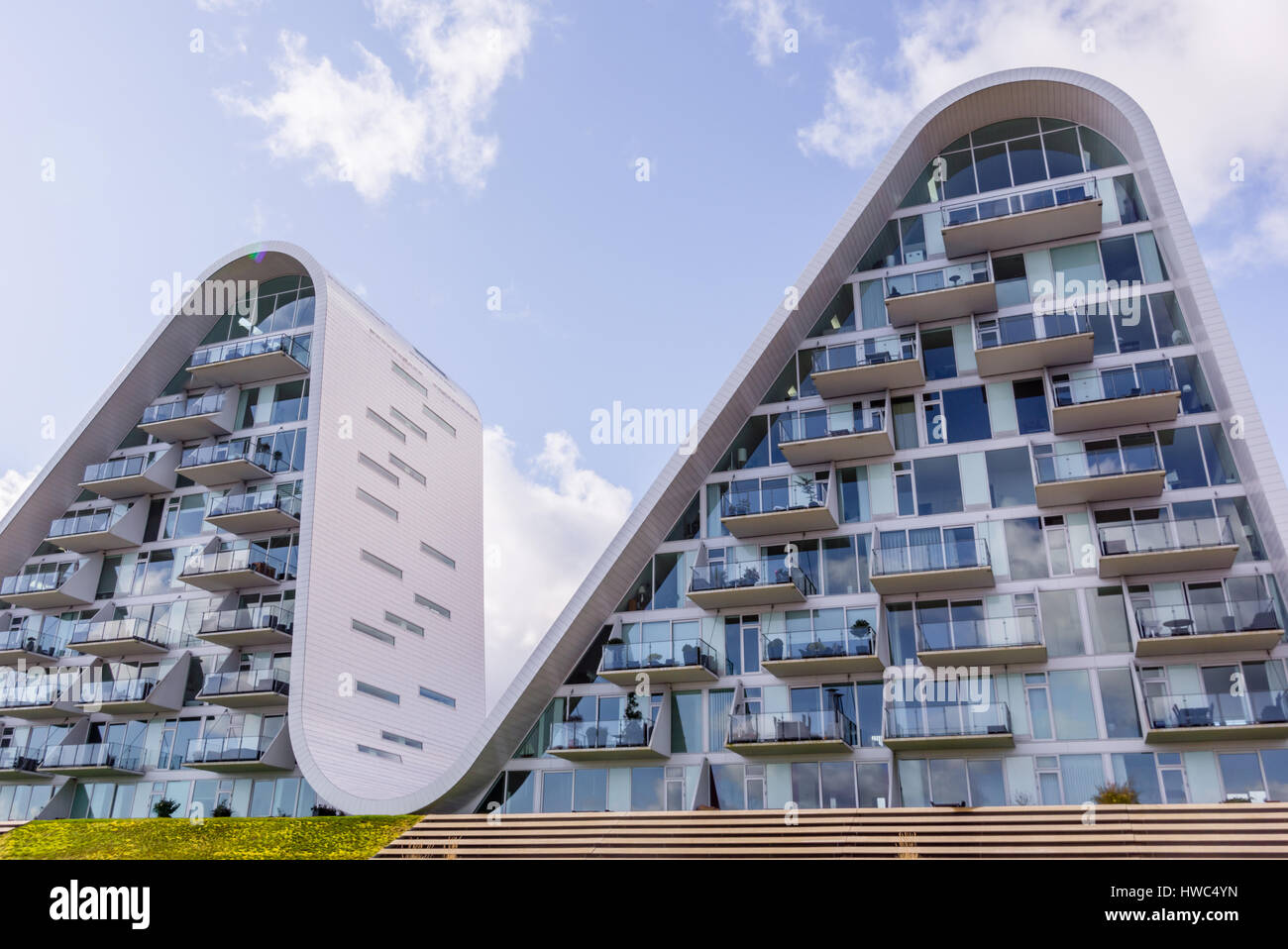 La Vague à Vejle, maisons futuriste de l'architecte Hening Larsen, Vejle, Danemark - Mars 18, 2017 Banque D'Images