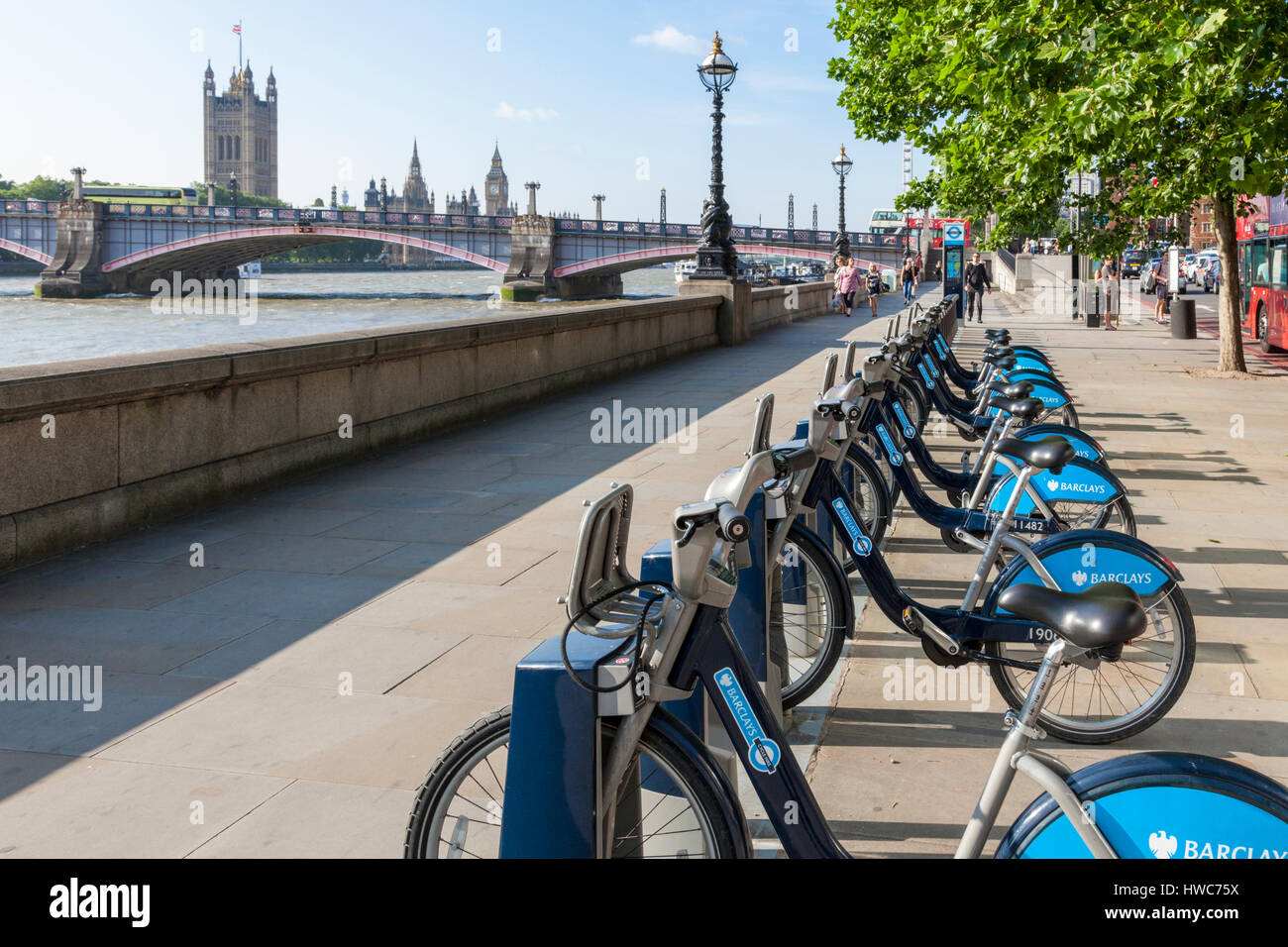 Vélos Barclays, également connu sous le nom de Boris bikes. Location de vélo à Londres, Angleterre, RU Banque D'Images