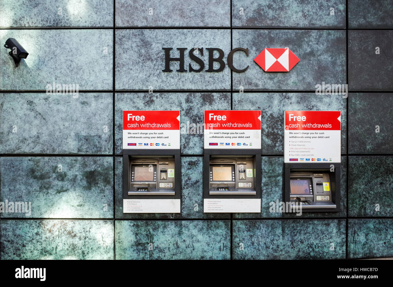 Guichets automatiques de la HSBC dans la ville de Londres quartier financier au centre de Londres Banque D'Images