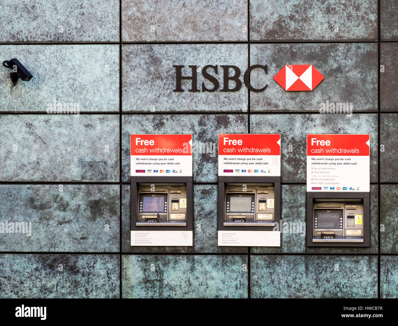 Guichets automatiques de la HSBC dans la ville de Londres quartier financier au centre de Londres Banque D'Images