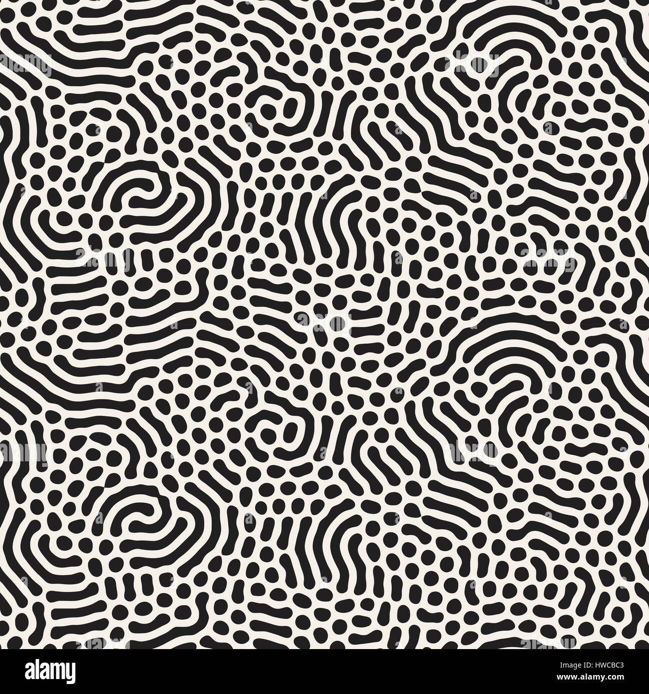 Lignes arrondies irrégulières organique. Seamless Vector motif en noir et blanc. Illustration de Vecteur