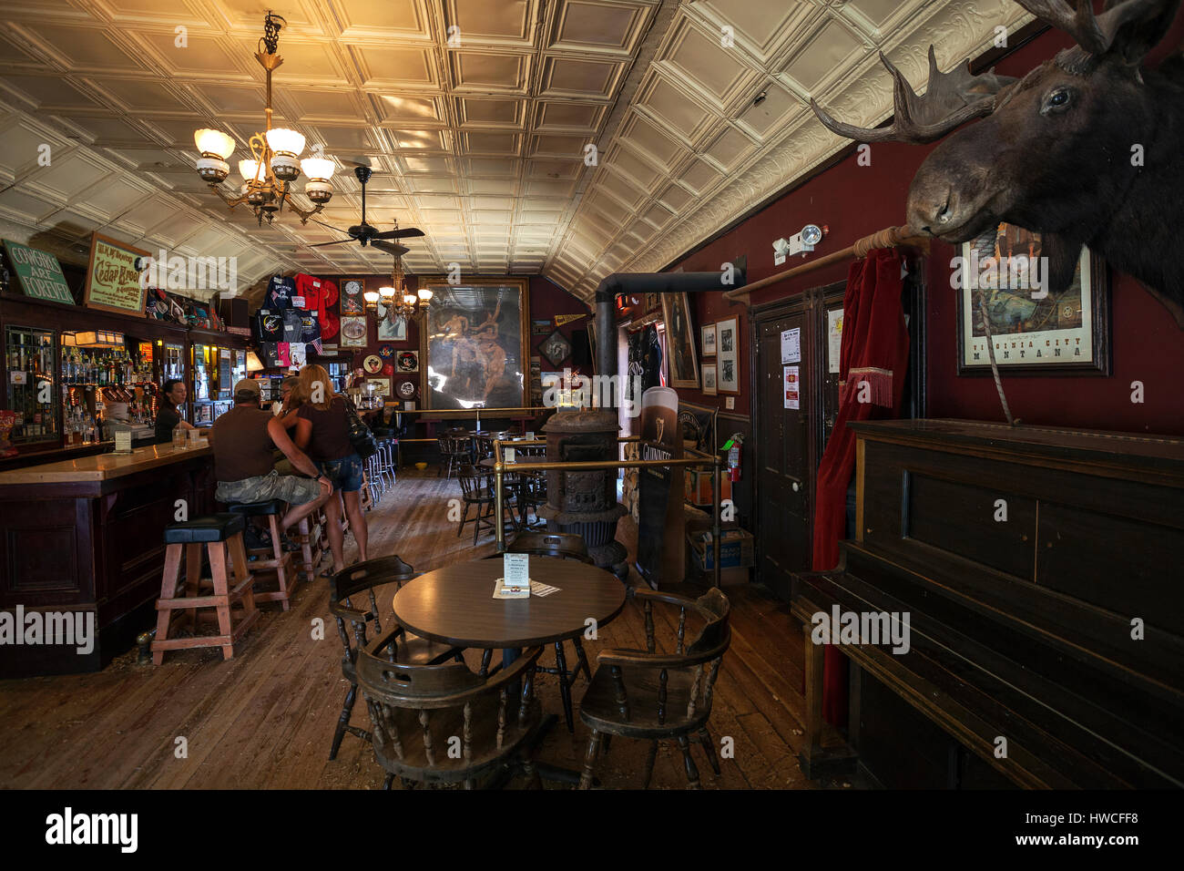 Bar, salon, à l'intérieur, Virginia City, ancienne ville minière, Montana, USA Province Banque D'Images