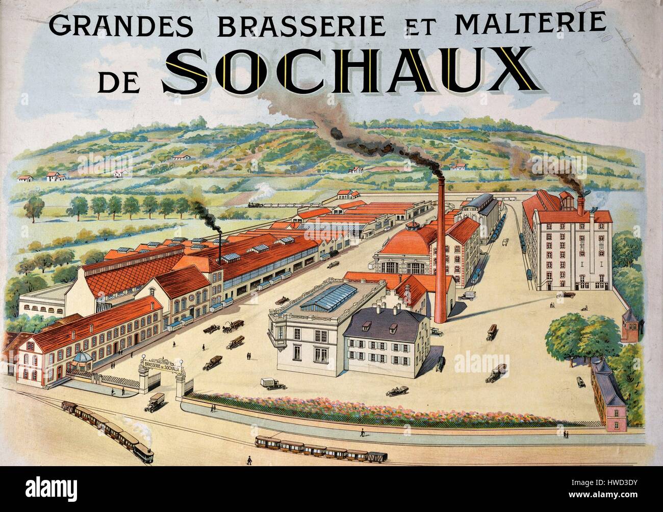 Sochaux - Brasserie à Sochaux - Carte postale ancienne et vue d'Hier et Aujourd'hui