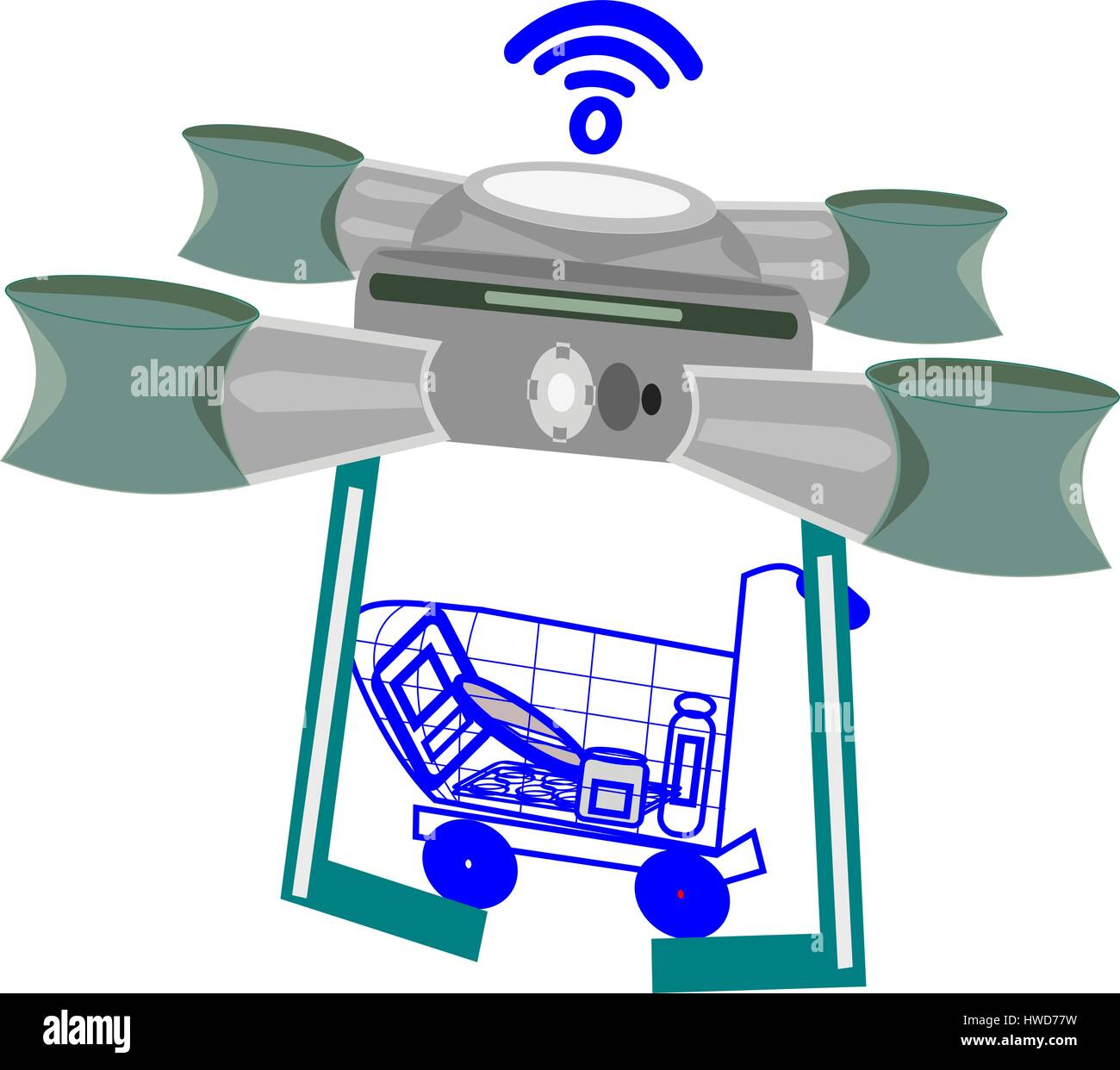 Drone avec l'épicerie. Illustration de Vecteur
