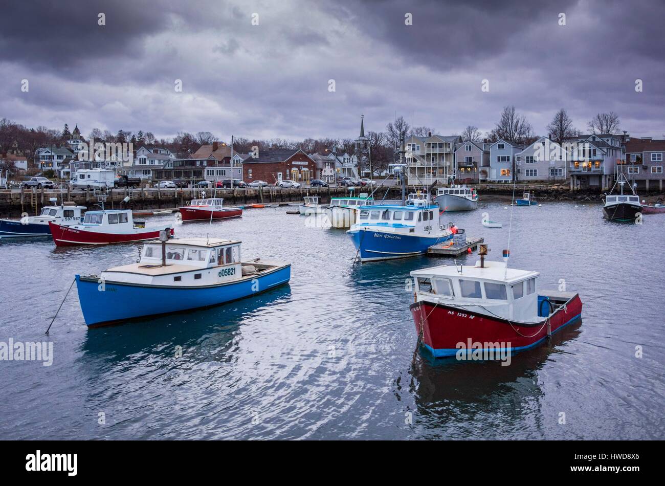 United States, Massachusetts, Cape Ann, Rockport, Rockport Harbor, dusk Banque D'Images