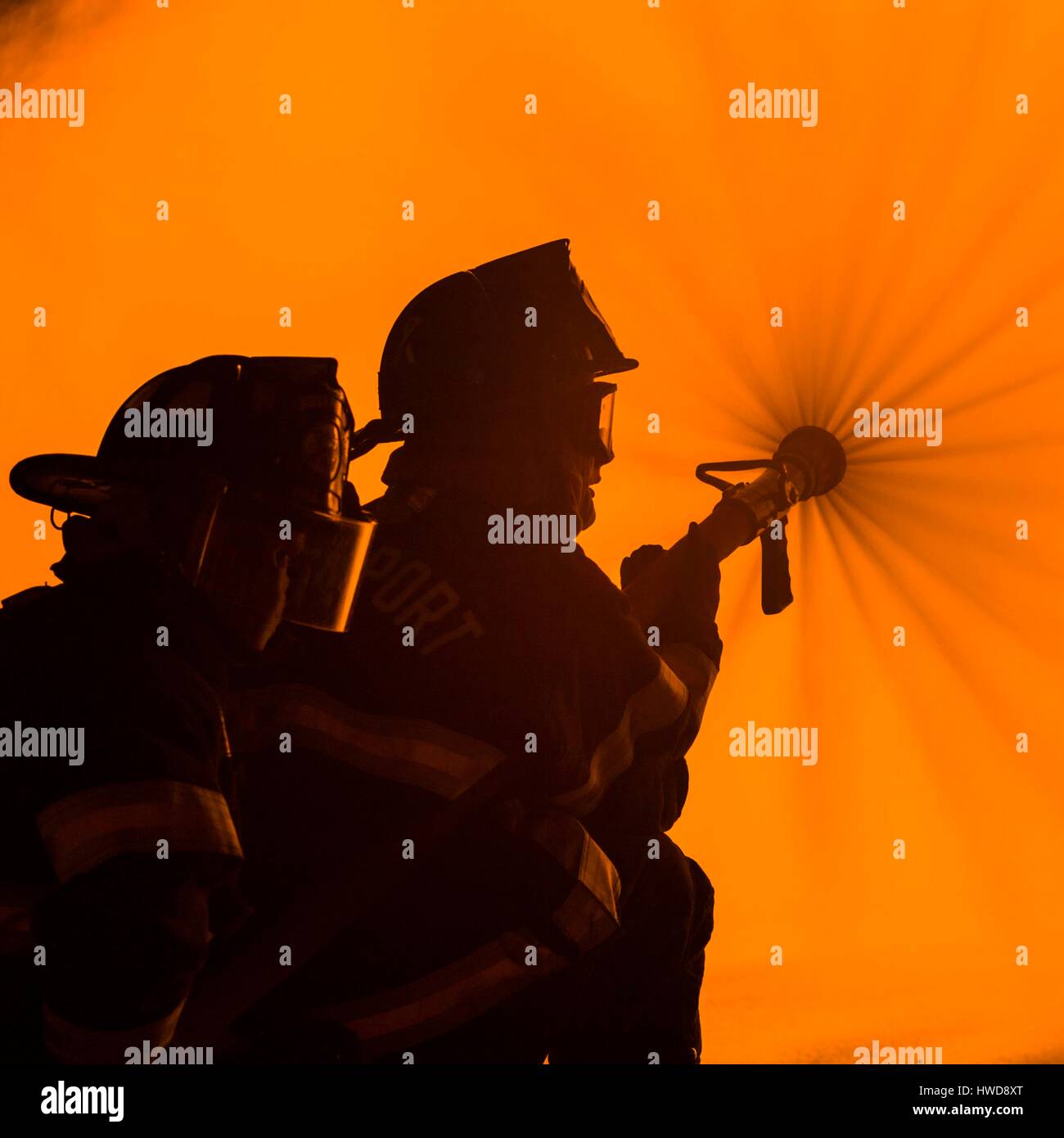 United States, Massachusetts, Cape Ann, Rockport, quatrième de juillet, jour de l'indépendance, feu, pompiers Banque D'Images