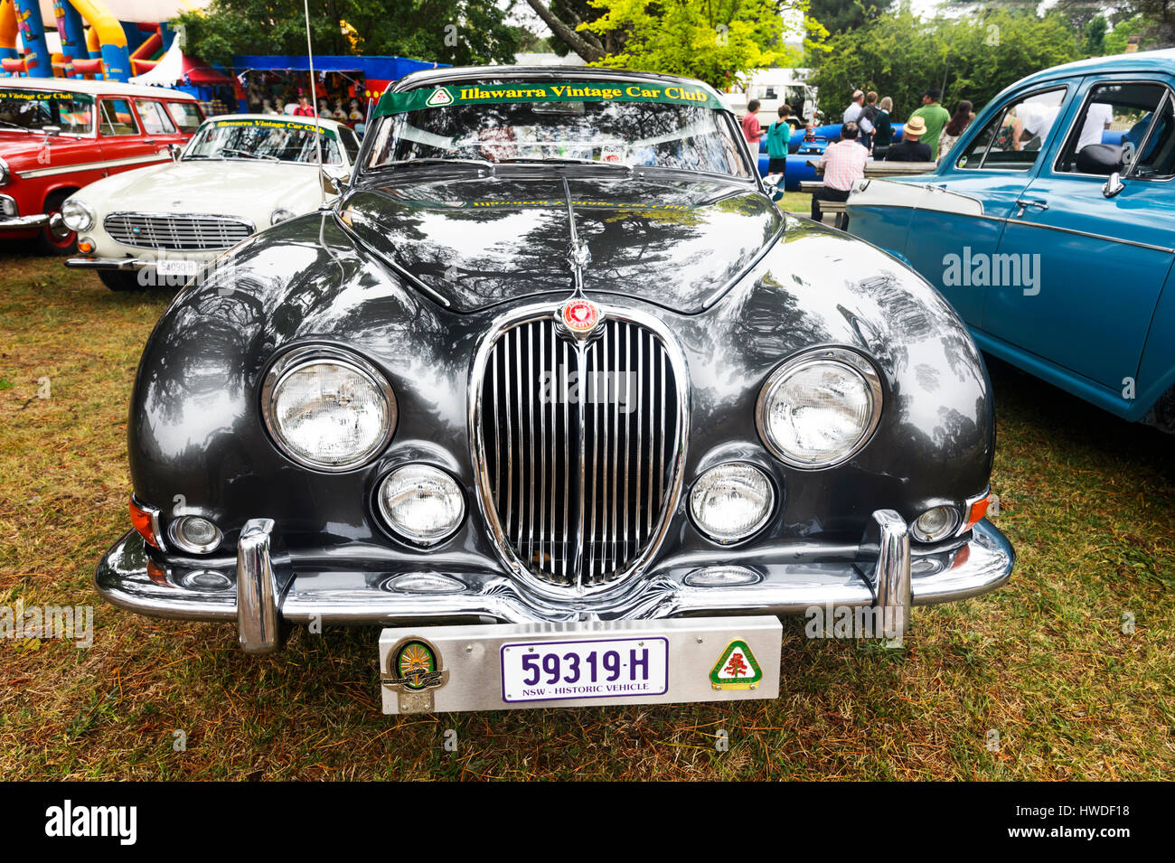 Silver vintage car Jaguar S Type 3.4 litres Banque D'Images