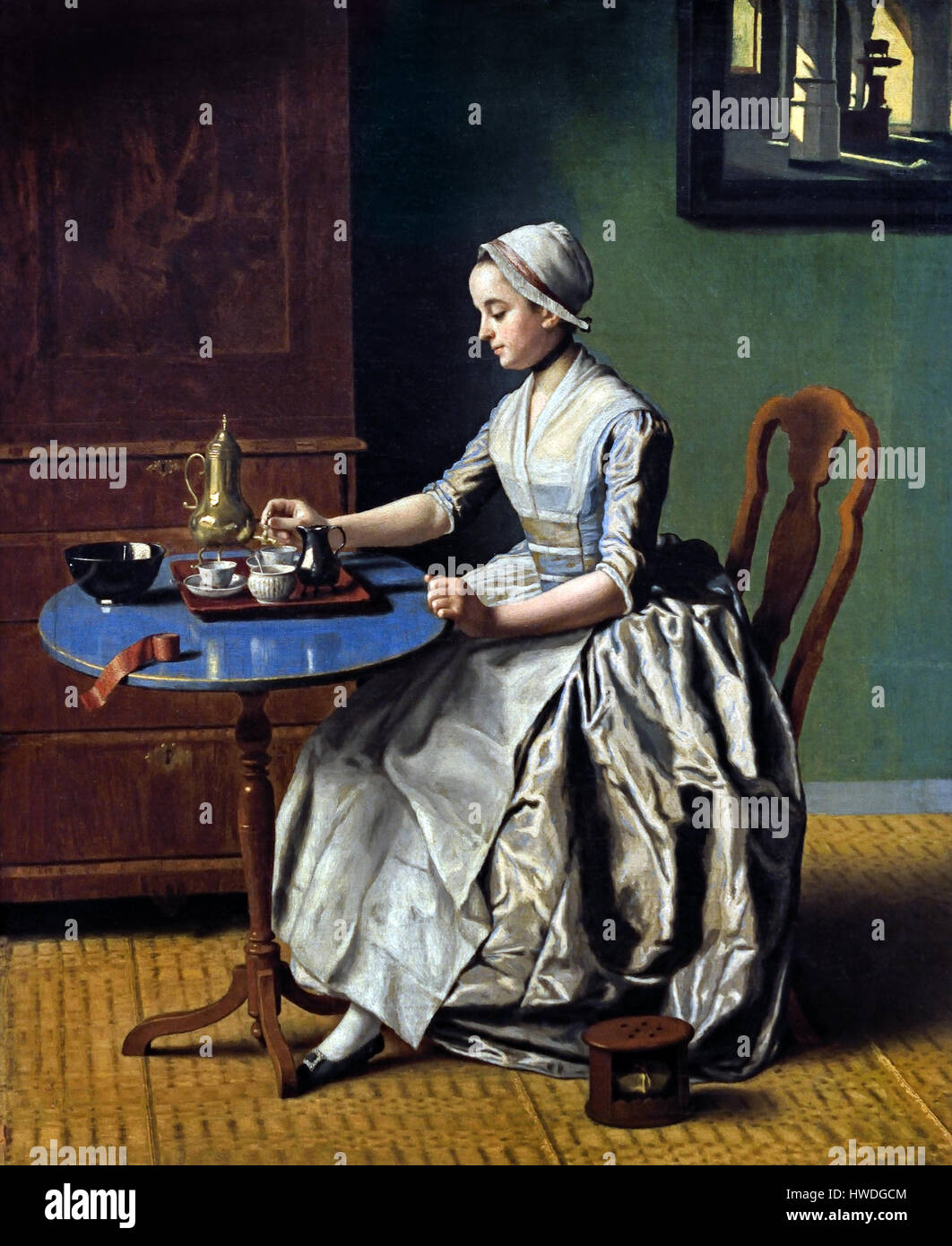 Une fille néerlandaise au petit-déjeuner 1756 Jean Etienne Liotard ( 1702-1789 ) La Suisse Suisse Banque D'Images