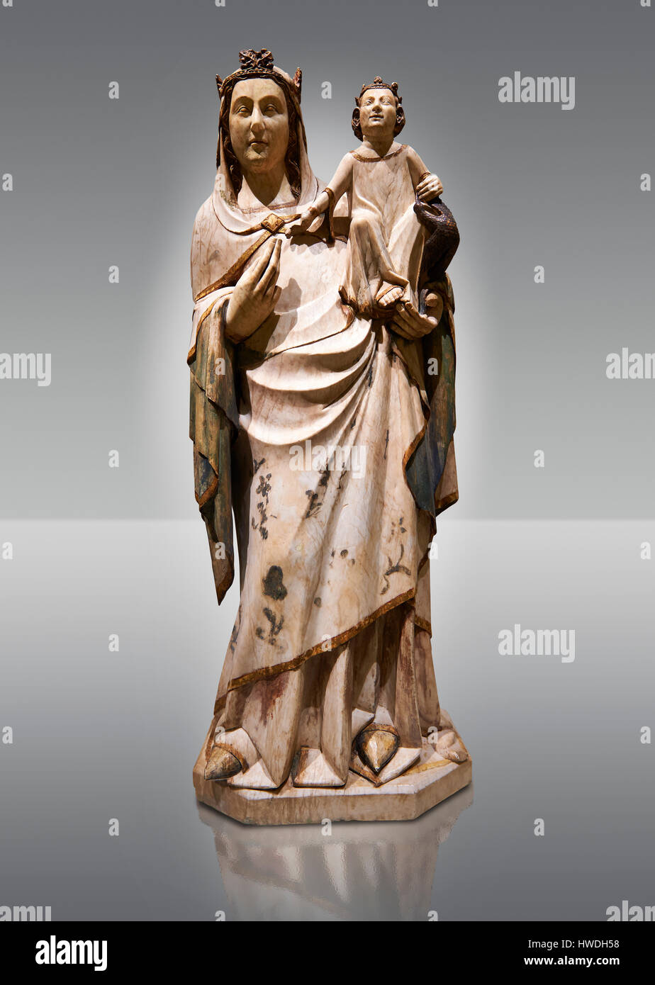 Statue gothique de la Vierge Marie et l'enfant par un anonyme artiste catalan.. Musée national d'Art Catalan, inv no : 004356-000 Banque D'Images