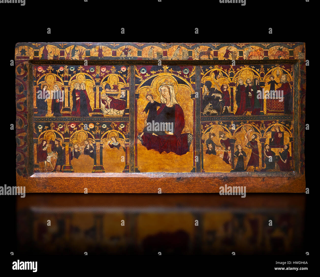 Panneau peint autel gothique de frontale Jésus Christ son enfance. Musée national d'Art Catalan, inv no : 004368-000 Banque D'Images