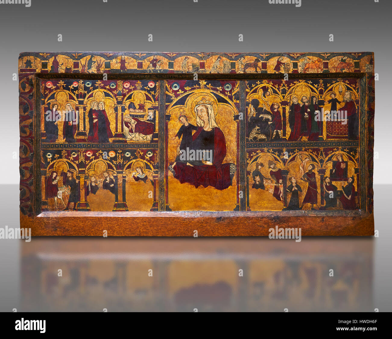 Panneau peint autel gothique de frontale Jésus Christ son enfance. Musée national d'Art Catalan, inv no : 004368-000 Banque D'Images
