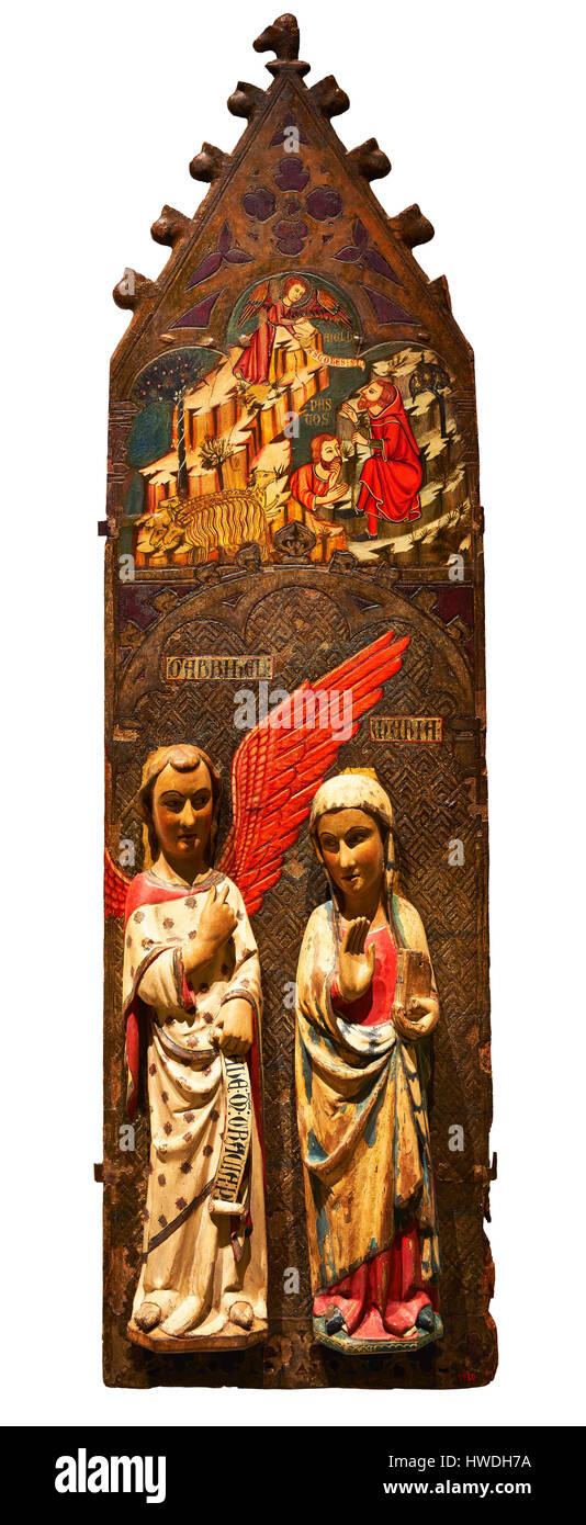 Panneau peint gothique de l'annonce aux bergers et l'Annonciation. Musée national d'Art Catalan, inv no : 004368-000 Banque D'Images