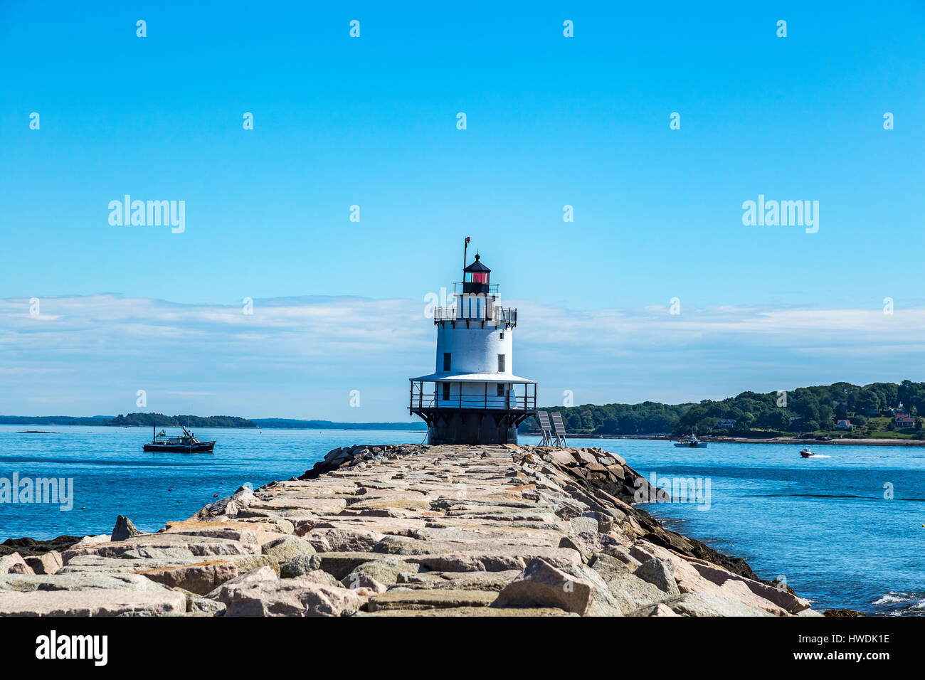 Point de printemps Ledge Light est un phare de South Portland bougie, Maine qui marque un dangereux obstacle sur le côté ouest de l'expédition principale c Banque D'Images