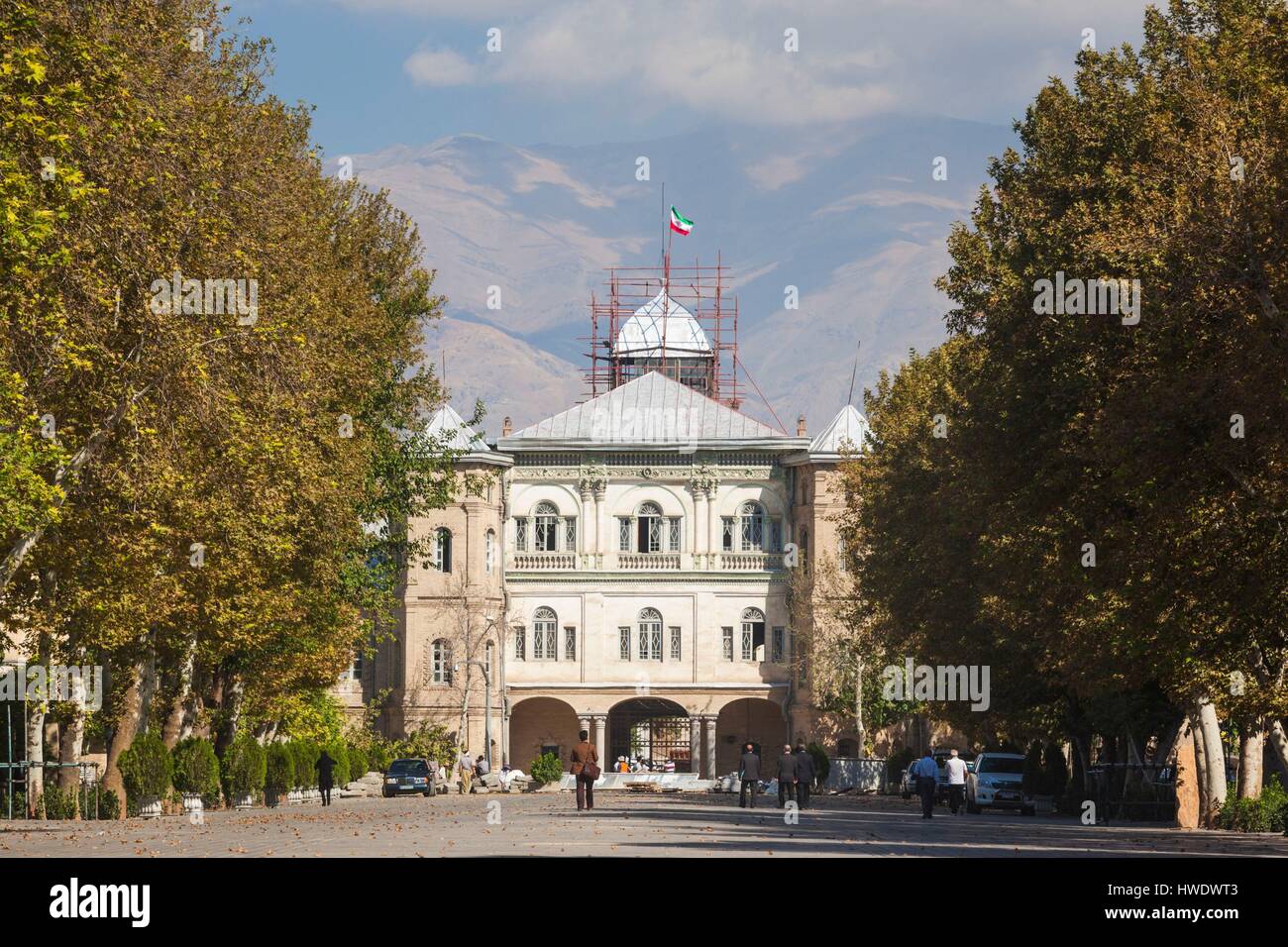 L'Iran, Téhéran, Bagh-e-Melli, architecture à le Jardin National Banque D'Images