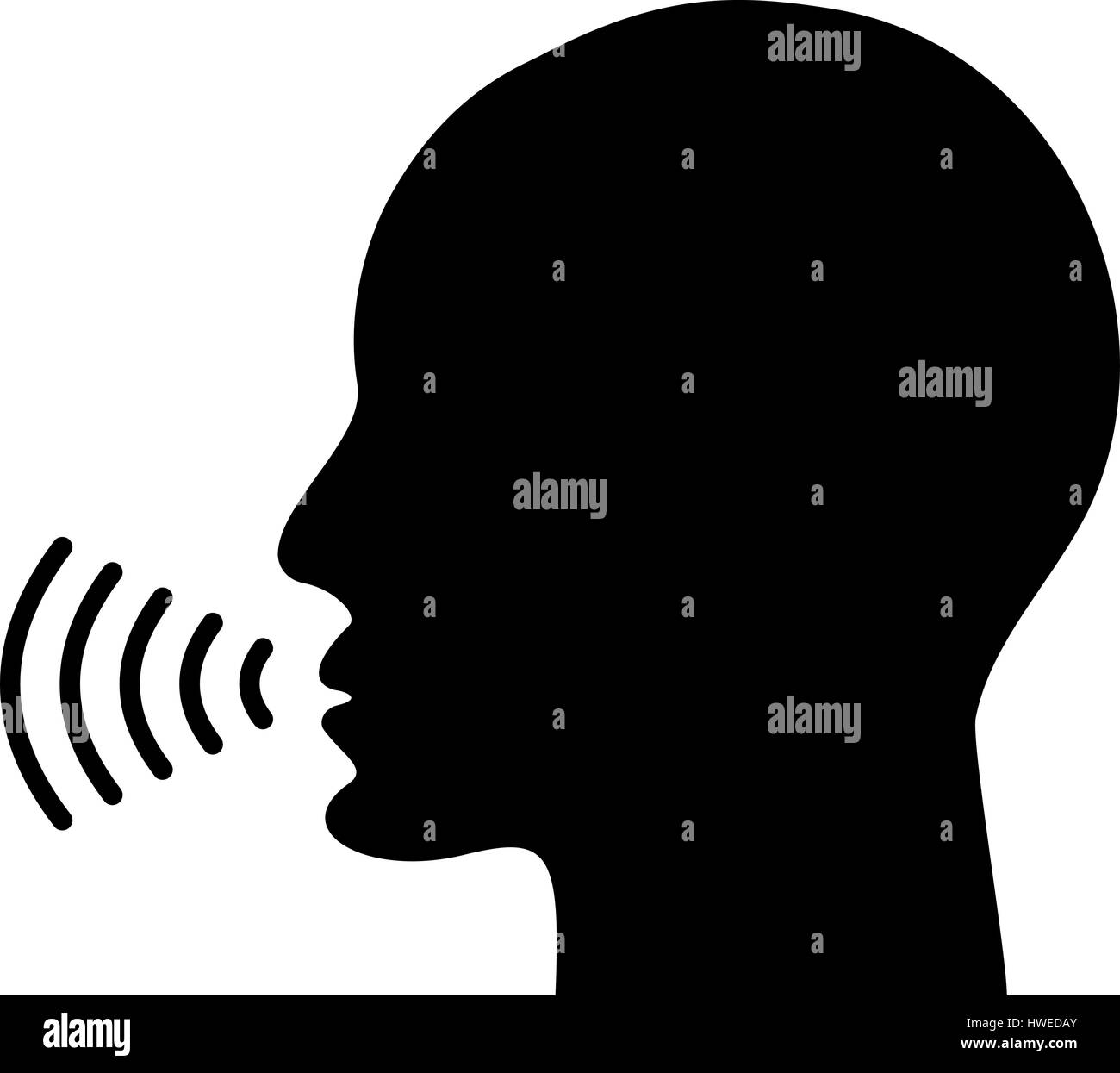 Commande vocale avec son icône. Tête d'homme noir logo parlant de silhouette. Illustration de Vecteur