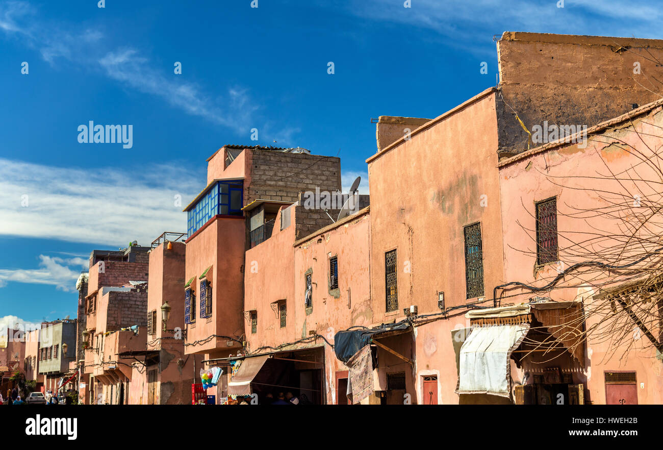 Bâtiments dans médina de Marrakech, un site du patrimoine de l'UNESCO au Maroc Banque D'Images