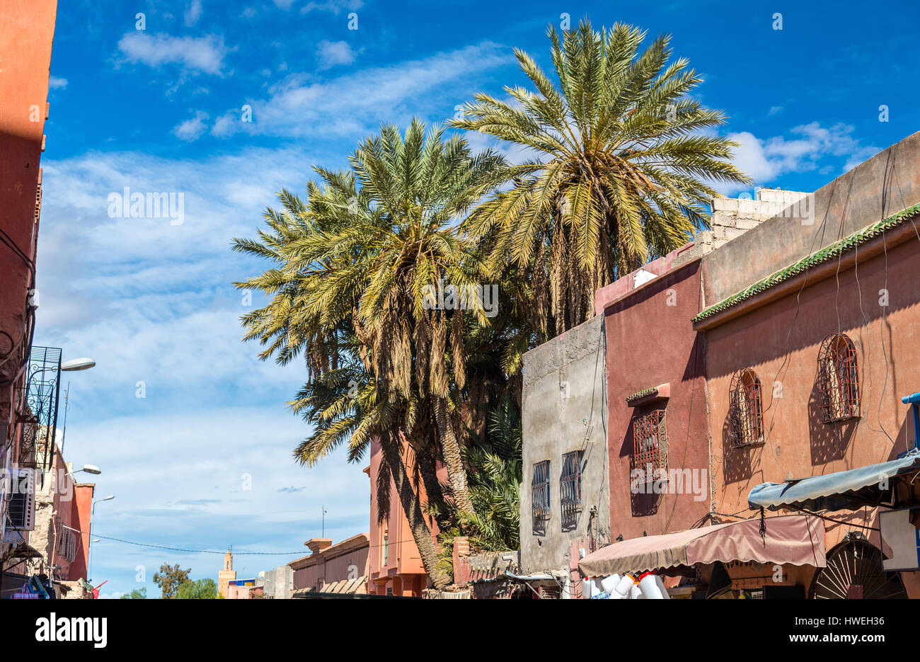 Bâtiments dans médina de Marrakech, un site du patrimoine de l'UNESCO au Maroc Banque D'Images
