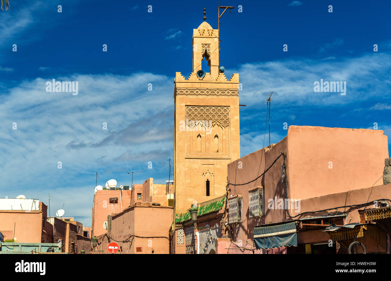 Bâtiments dans médina de Marrakech, un site du patrimoine de l'UNESCO au Maroc Banque D'Images