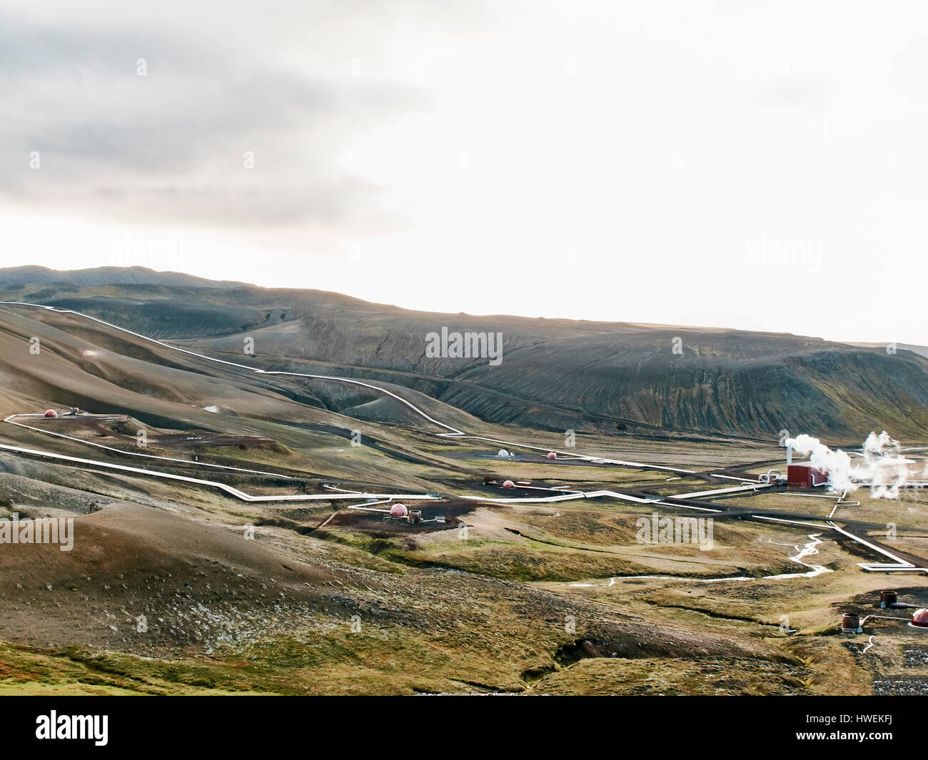 Vue paysage avec près de géothermique de Krafla, Cratère Viti, Islande Banque D'Images