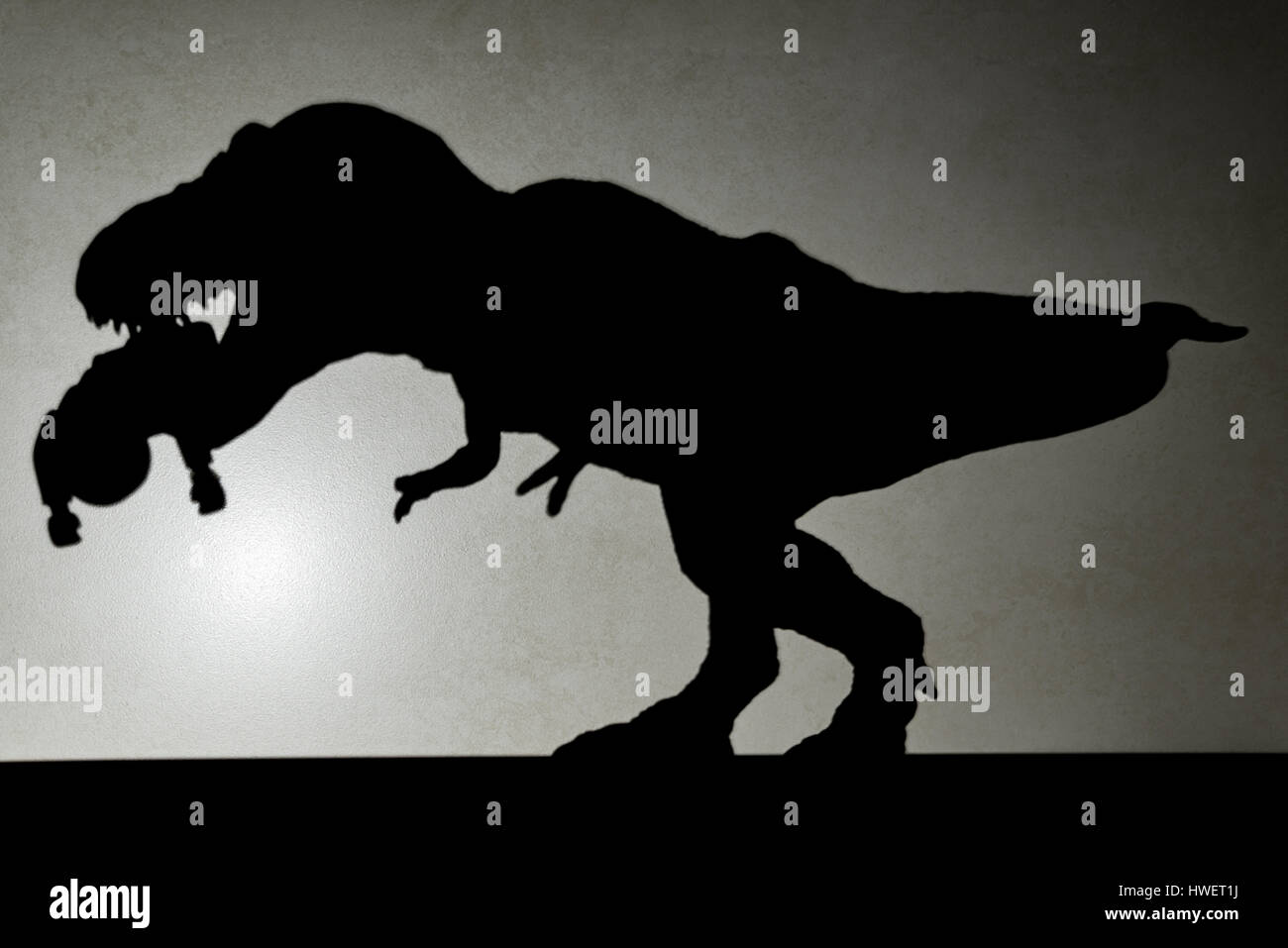 Ombre de tyrannosaurus mordant un corps sur mur pas un logo ou d'une marque Banque D'Images