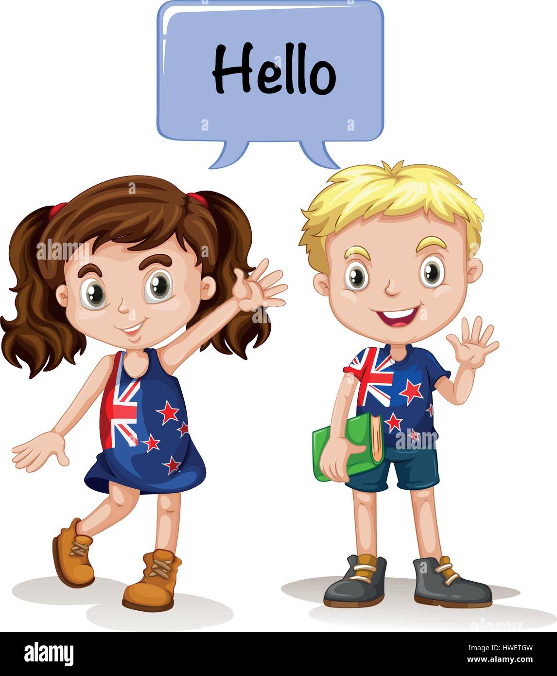 Australian boy and girl disant bonjour illustration Illustration de Vecteur