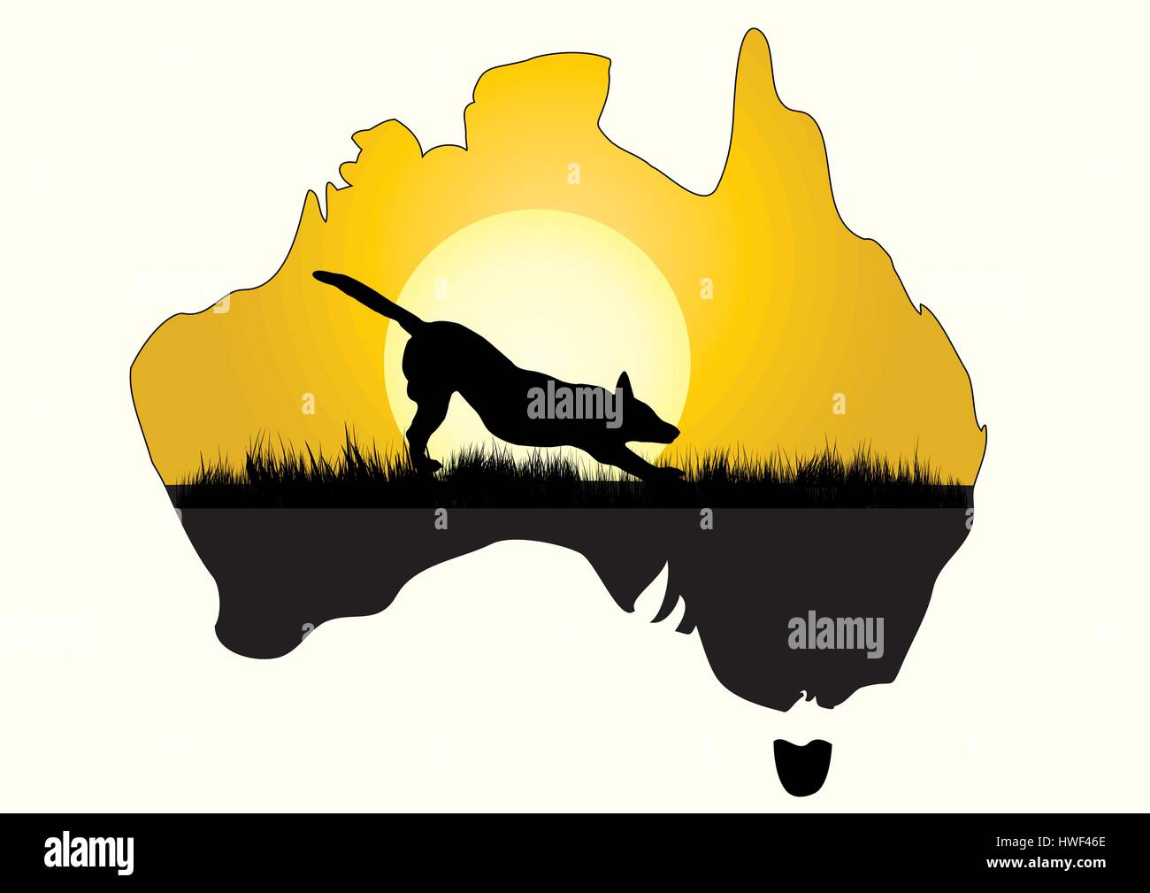 Une carte de l'Australie avec dingo stretching Illustration de Vecteur