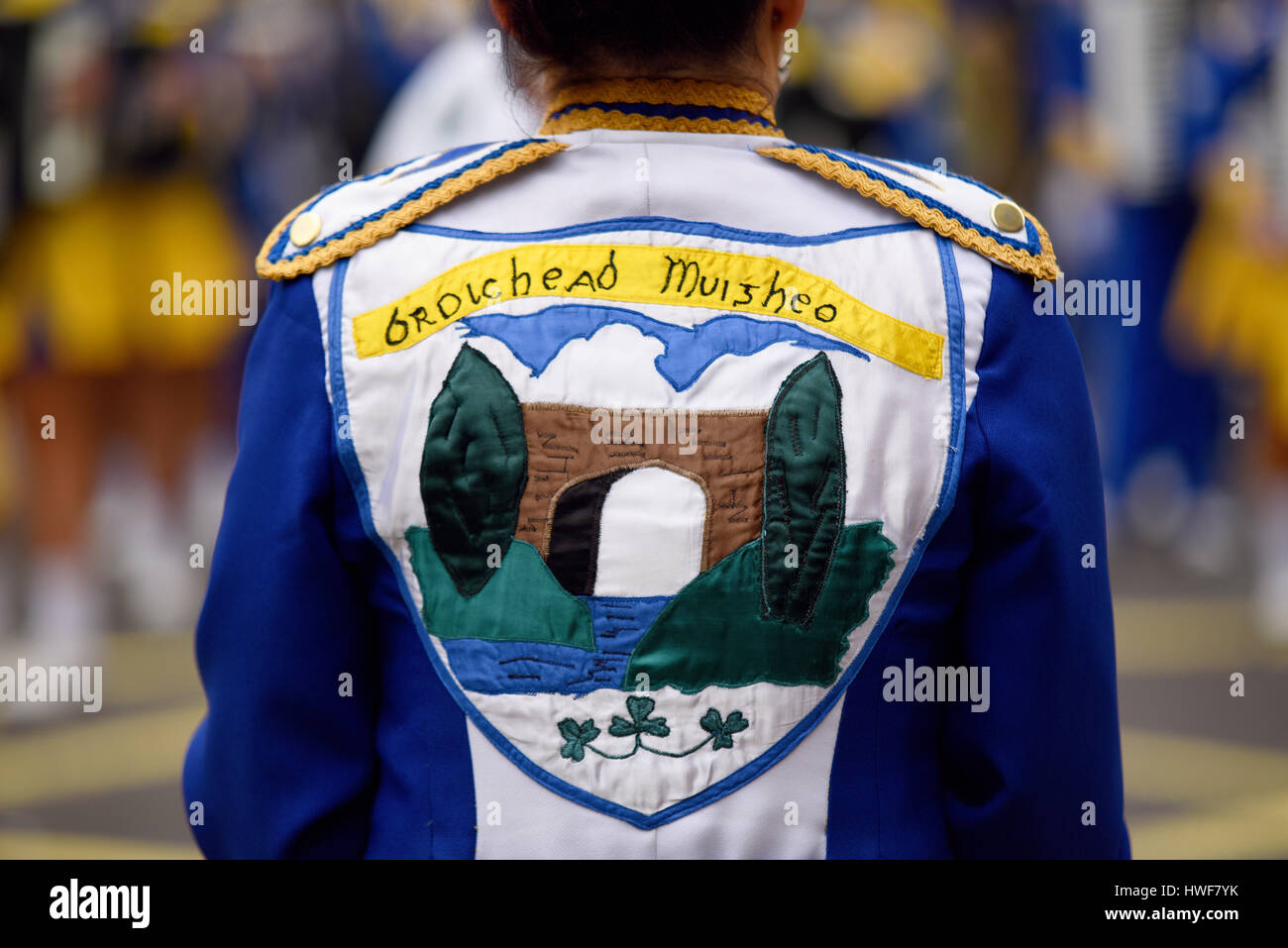 Mayobridge Band Irish Marching band au défilé de la Saint-Patrick de 2017 à Londres, au Royaume-Uni. 7 Fois Tous Les Champions De Fleadh D'Irlande. Banque D'Images