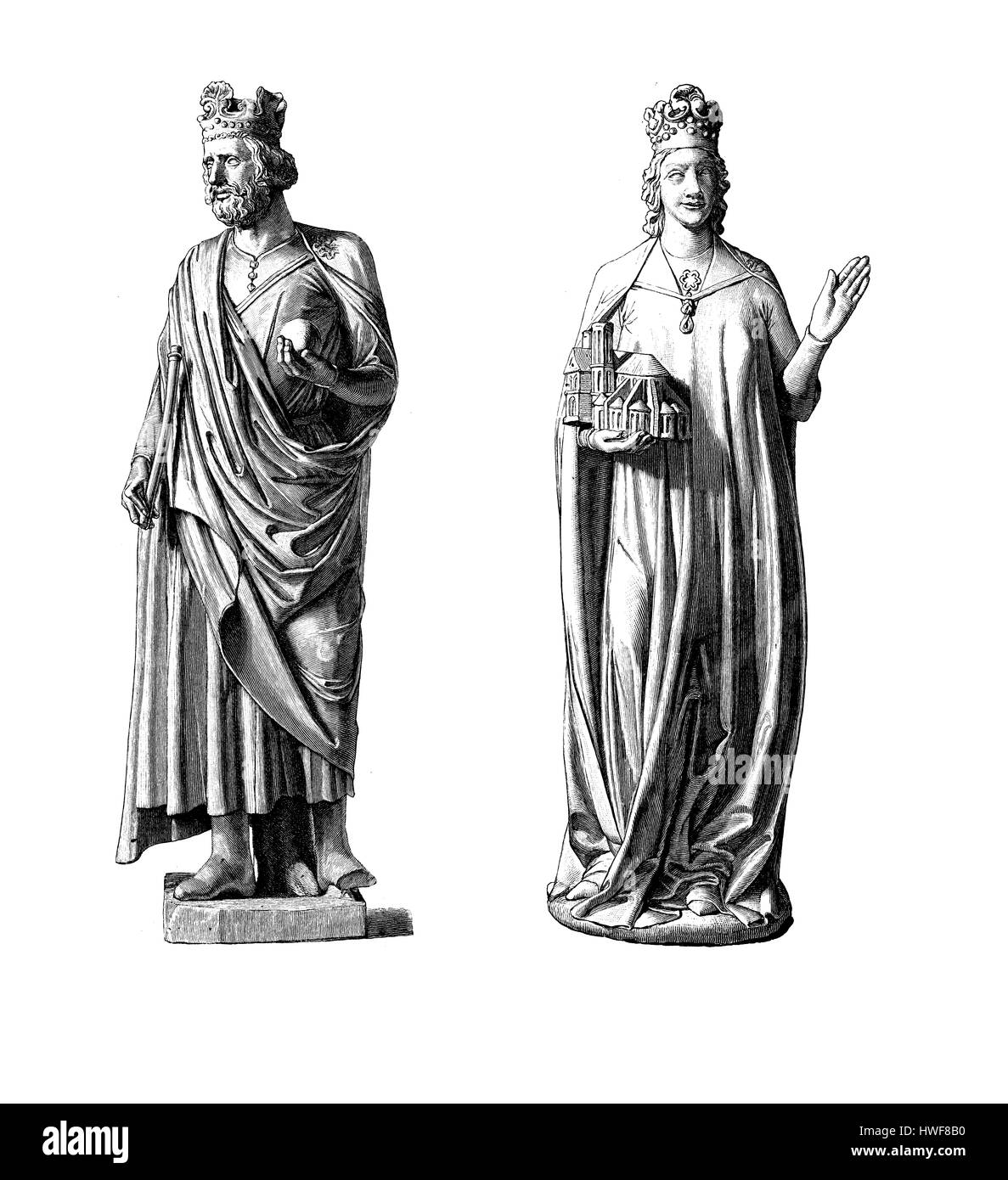 Des statues d'Henry II, Saint Empereur Romain et son épouse Cunigunde de Luxembourg, Cathédrale de Bamberg, XI siècle Banque D'Images