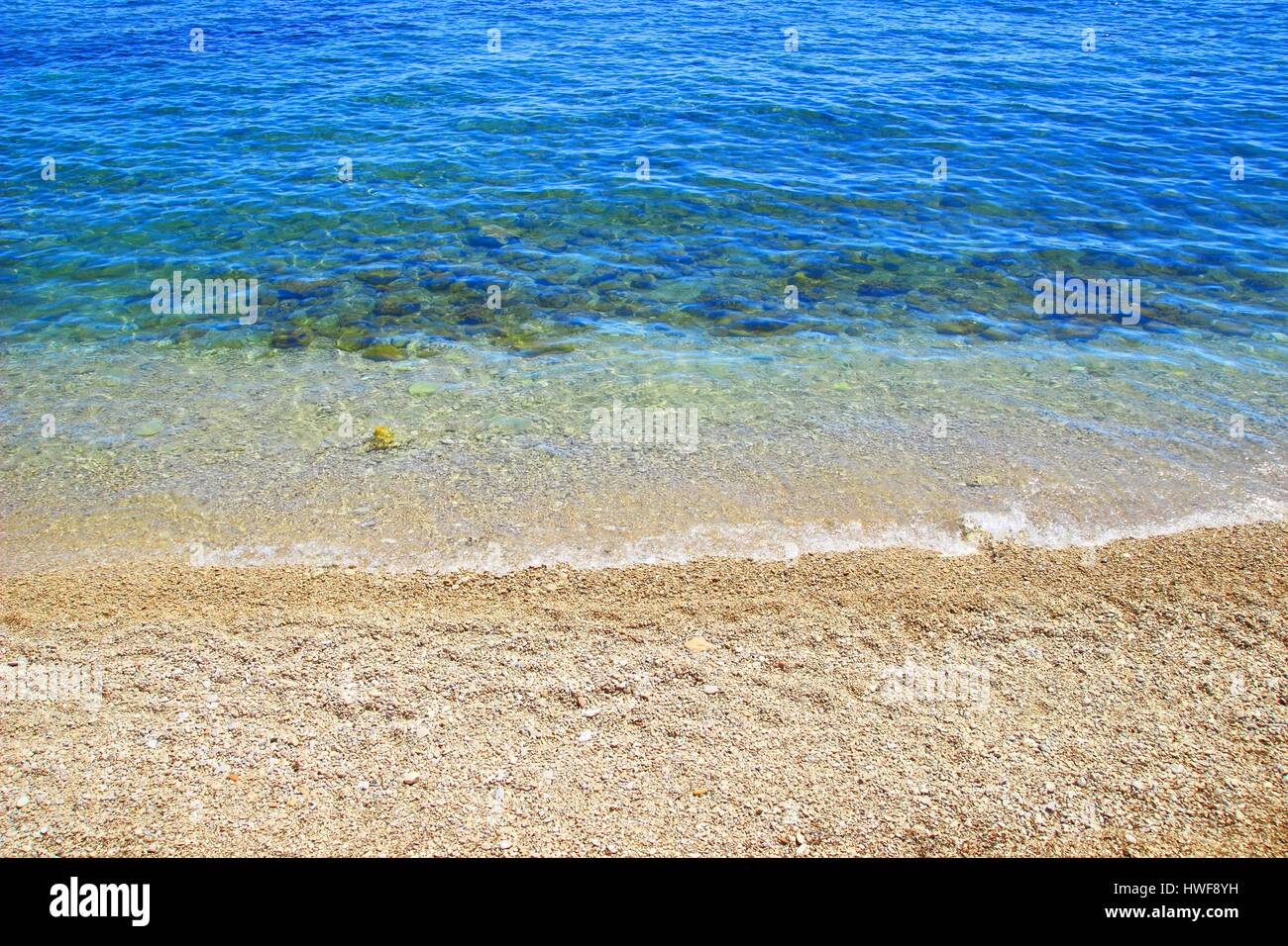 Plage de sable d''Orebic, destination touristique sur la mer Adriatique, la péninsule de Peljesac, Croatie Banque D'Images