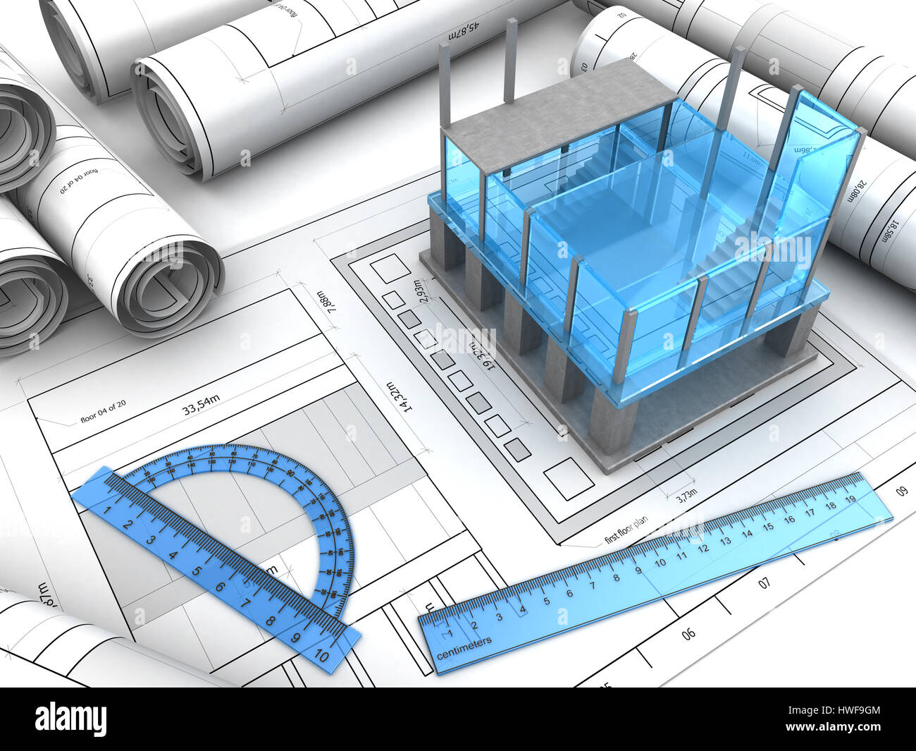 Illustration 3d d'un bâtiment moderne design project Banque D'Images