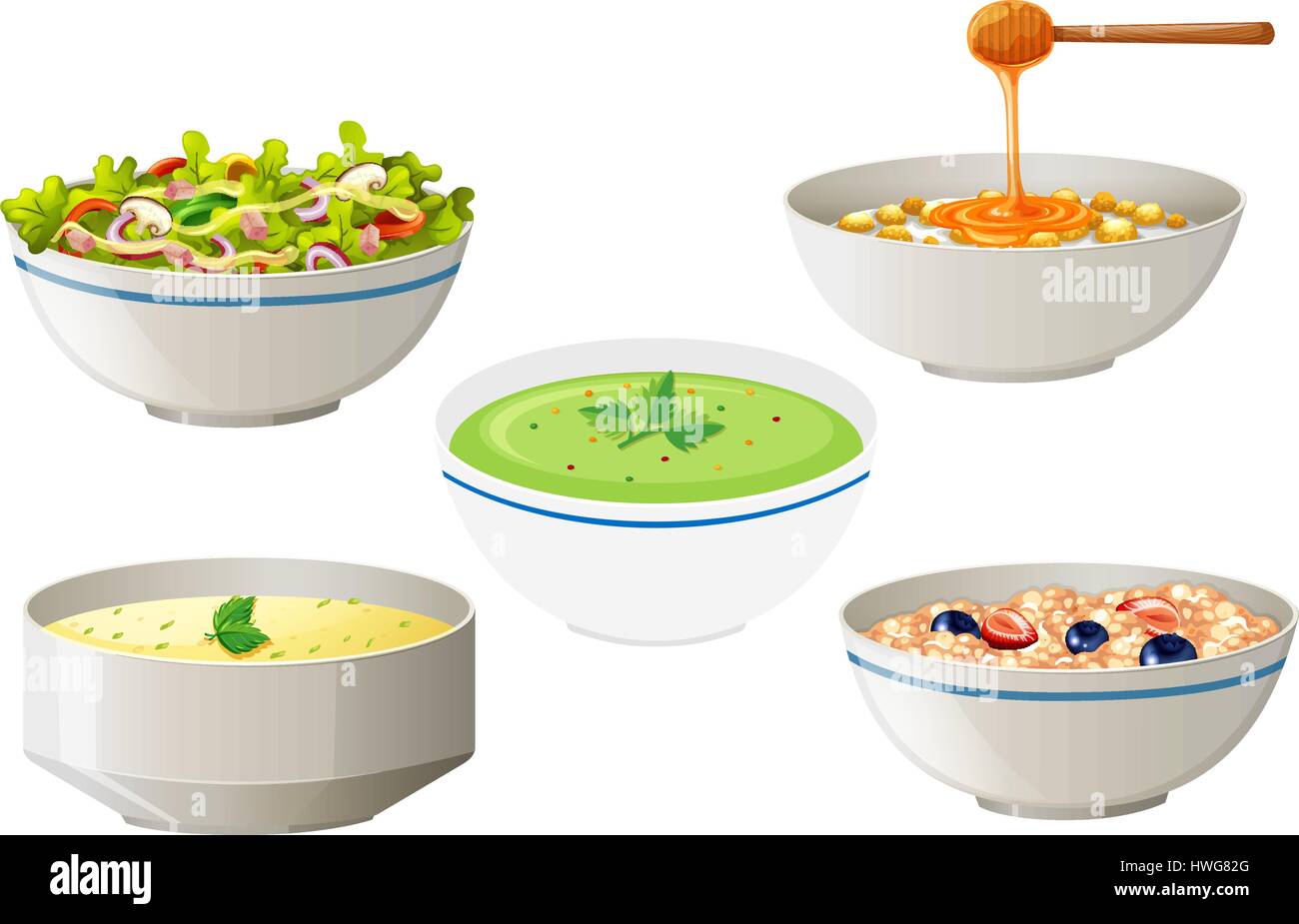 Dans les soupes et salades bols blanc illustration Illustration de Vecteur
