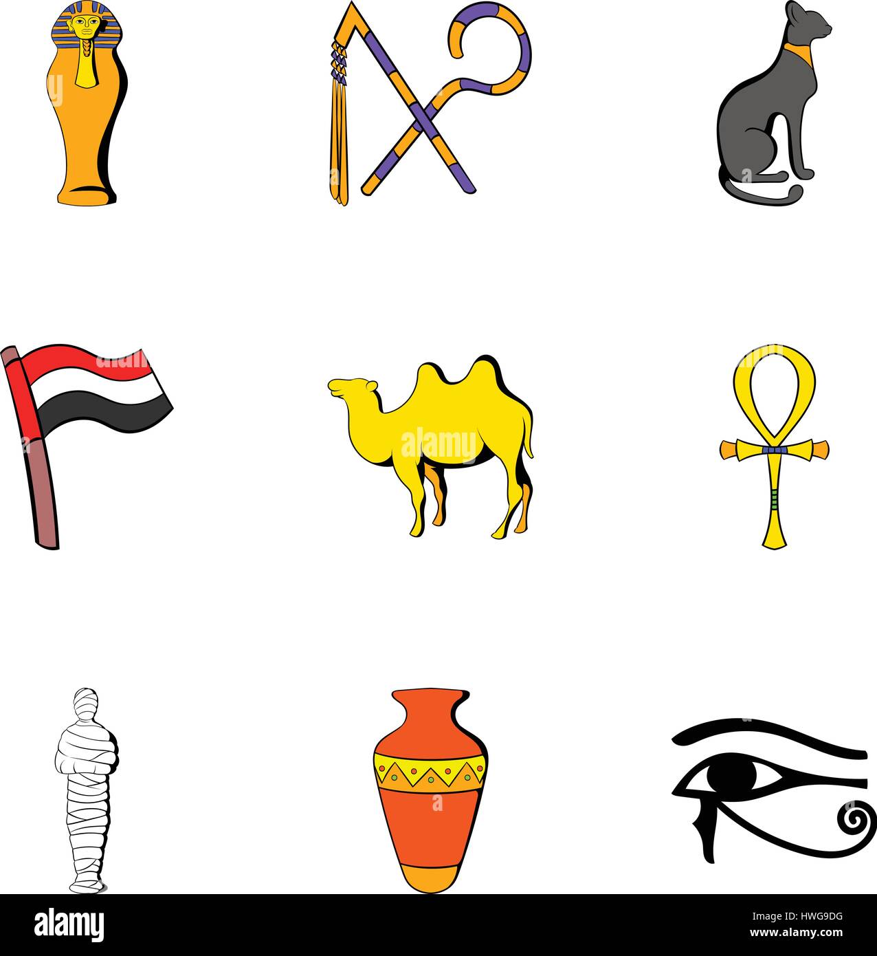 L'Égypte, cartoon style icons set Illustration de Vecteur