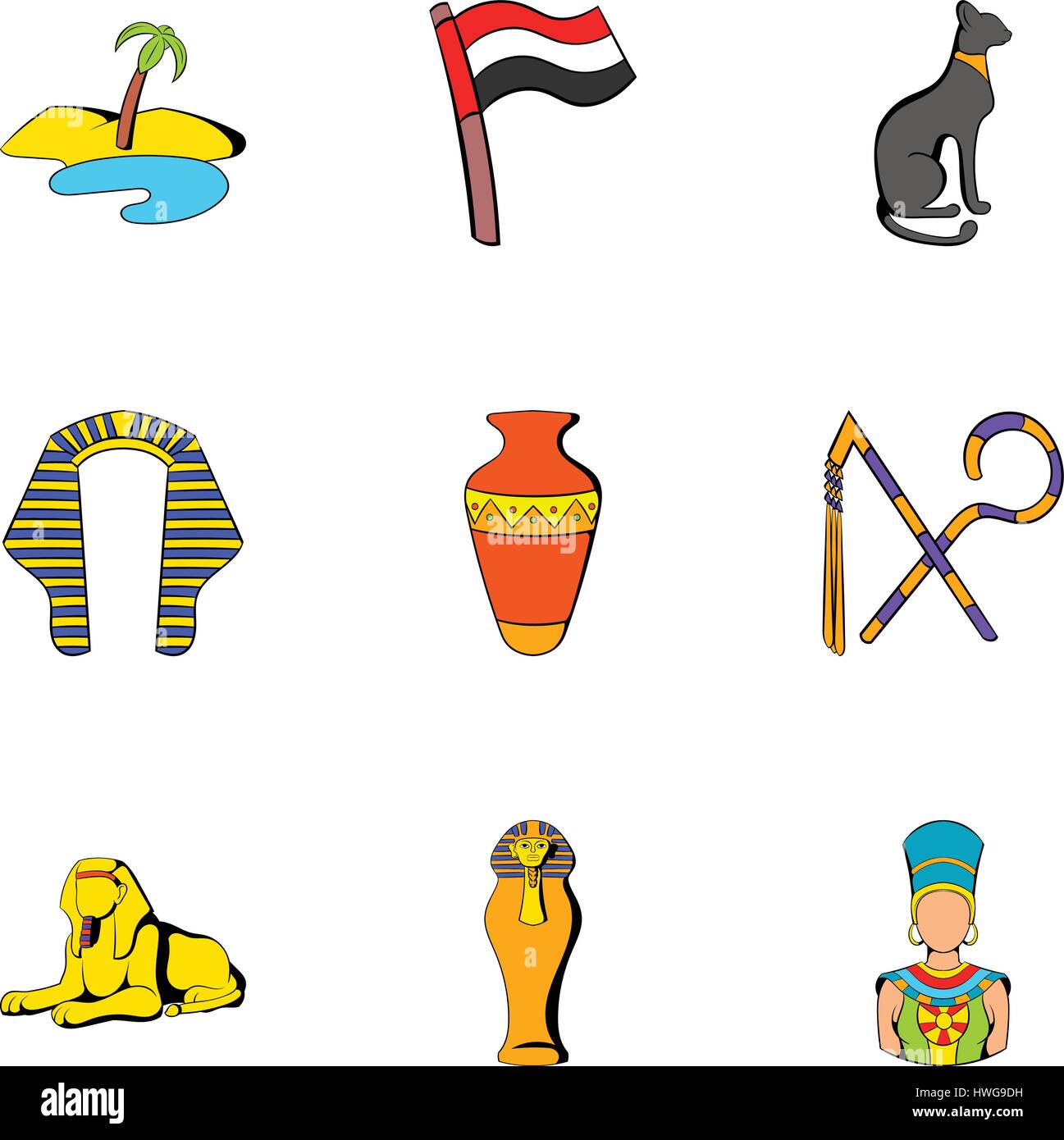 Egyptiens icons set, cartoon style Illustration de Vecteur