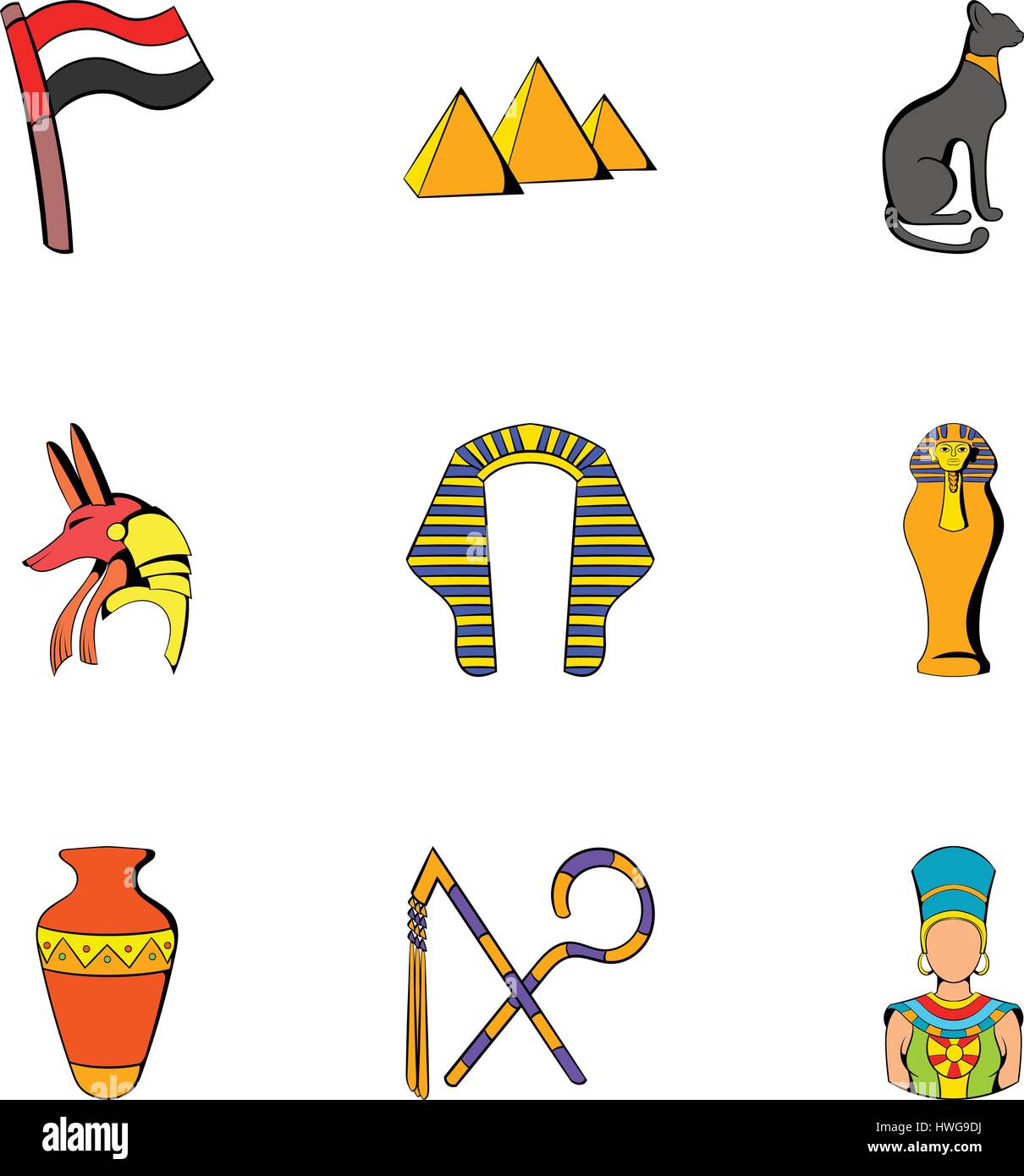 La culture égyptienne icons set, cartoon style Illustration de Vecteur