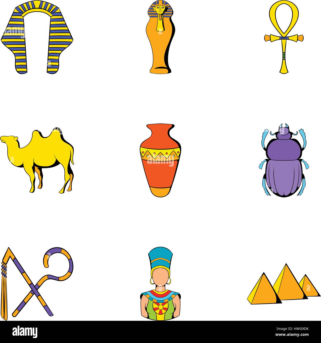 Le pharaon icons set, cartoon style Illustration de Vecteur